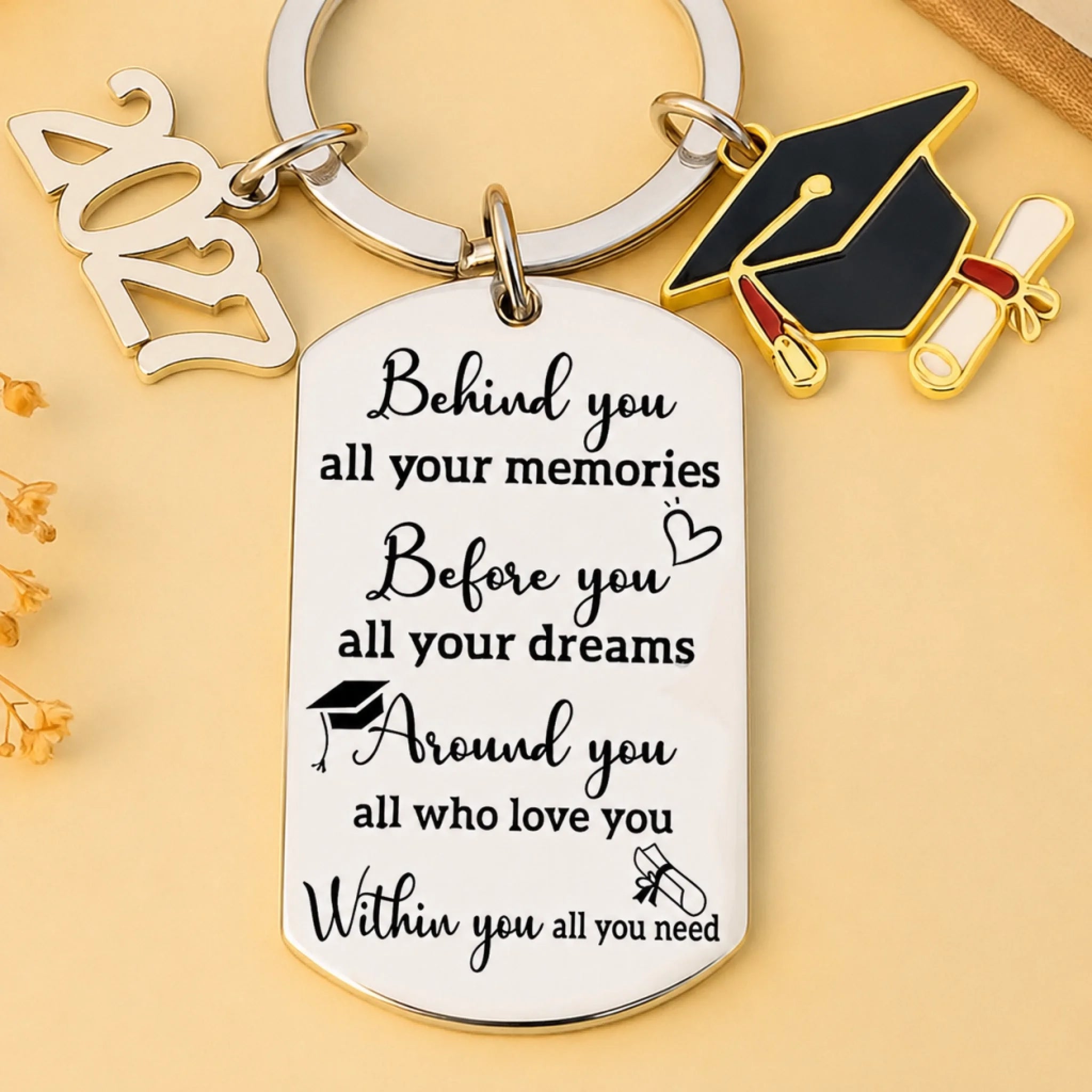 Cherished Memories Personalized Engraved Graduation Keychain, Family Gift for Siblings