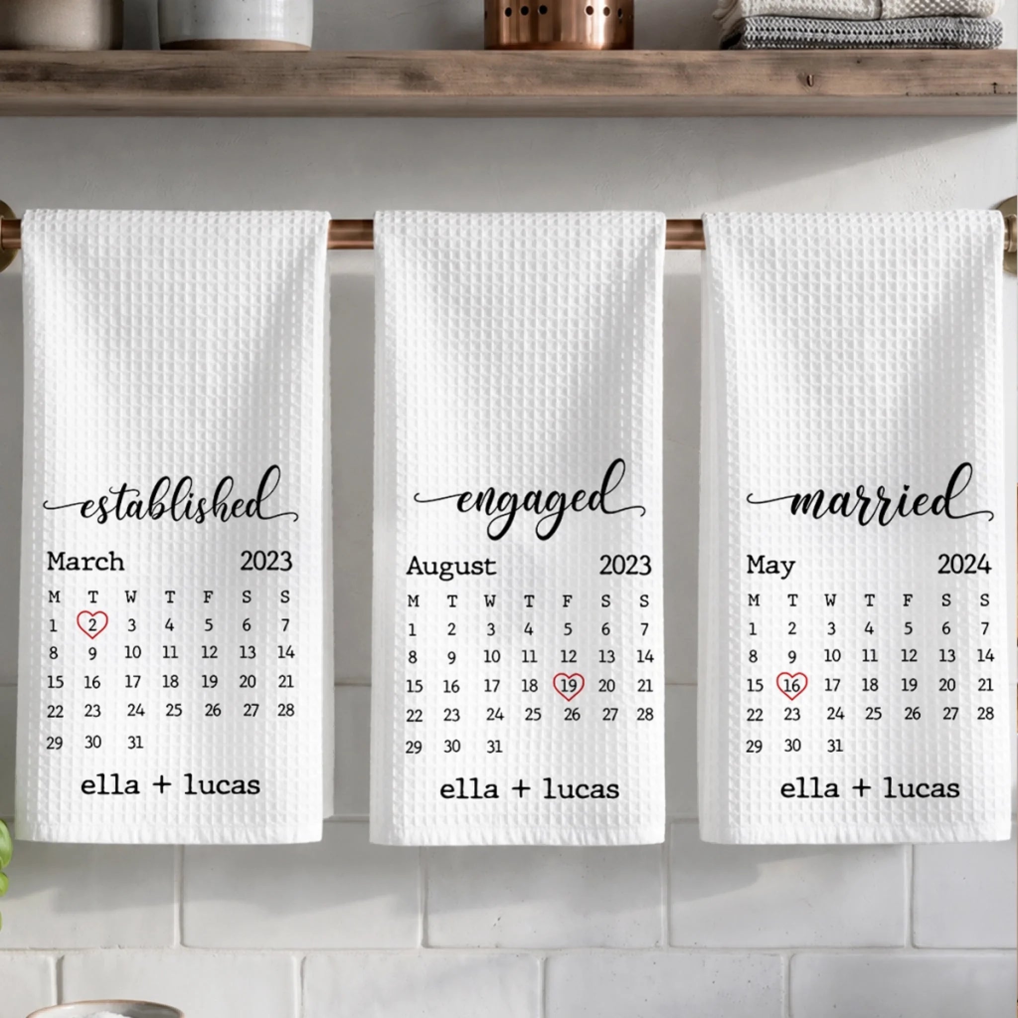 Custom Kitchen Towel Personalized Anniversary Wedding Gift for Husband and Wife Love Calendar