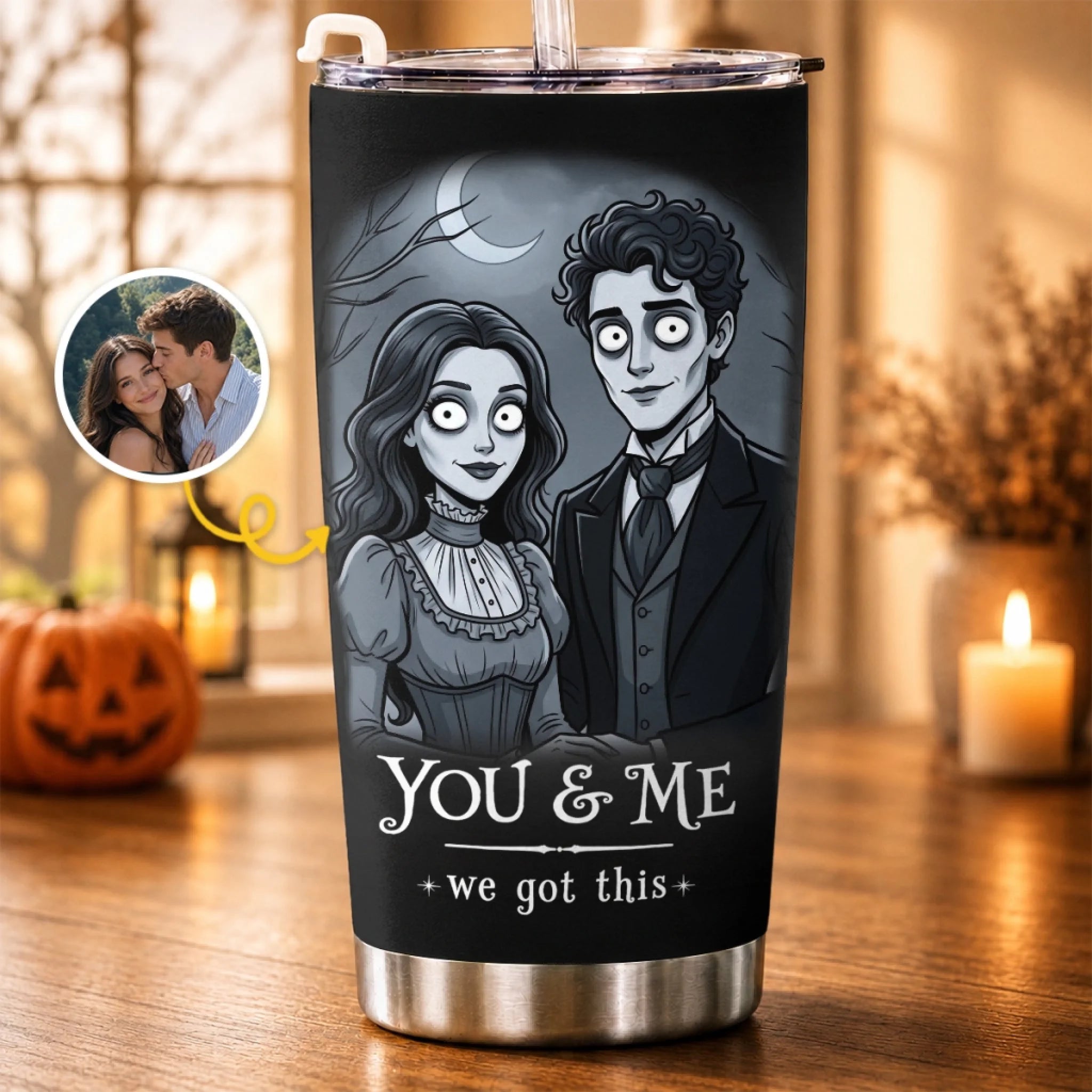 Custom Photo Tumbler Personalized Halloween Anniversary Wedding Gift for Husband Wife Him Her