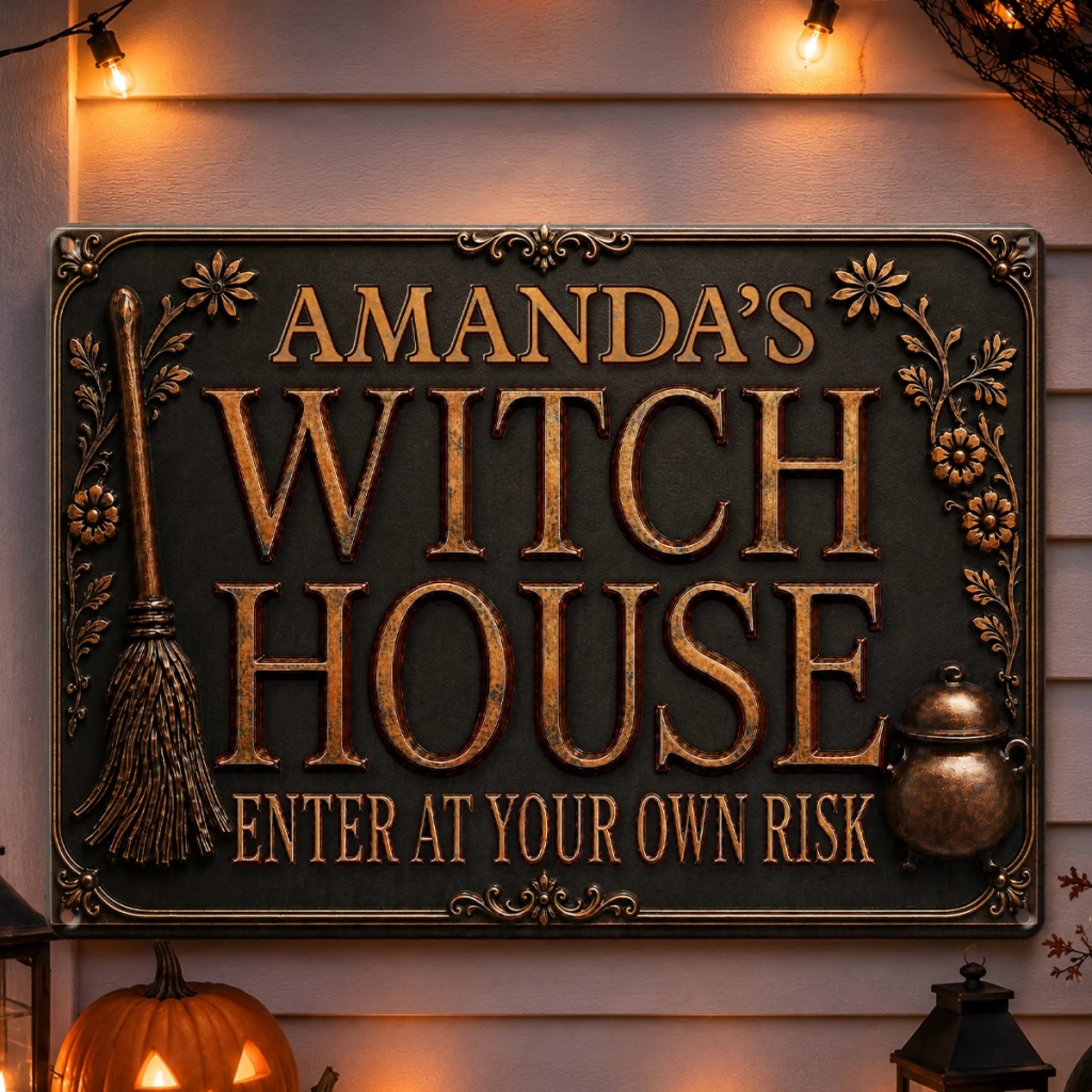 Custom Witchy Metal Sign Personalized Halloween Home Decor Gift for Witch Wife Mom Daughter or Bestie