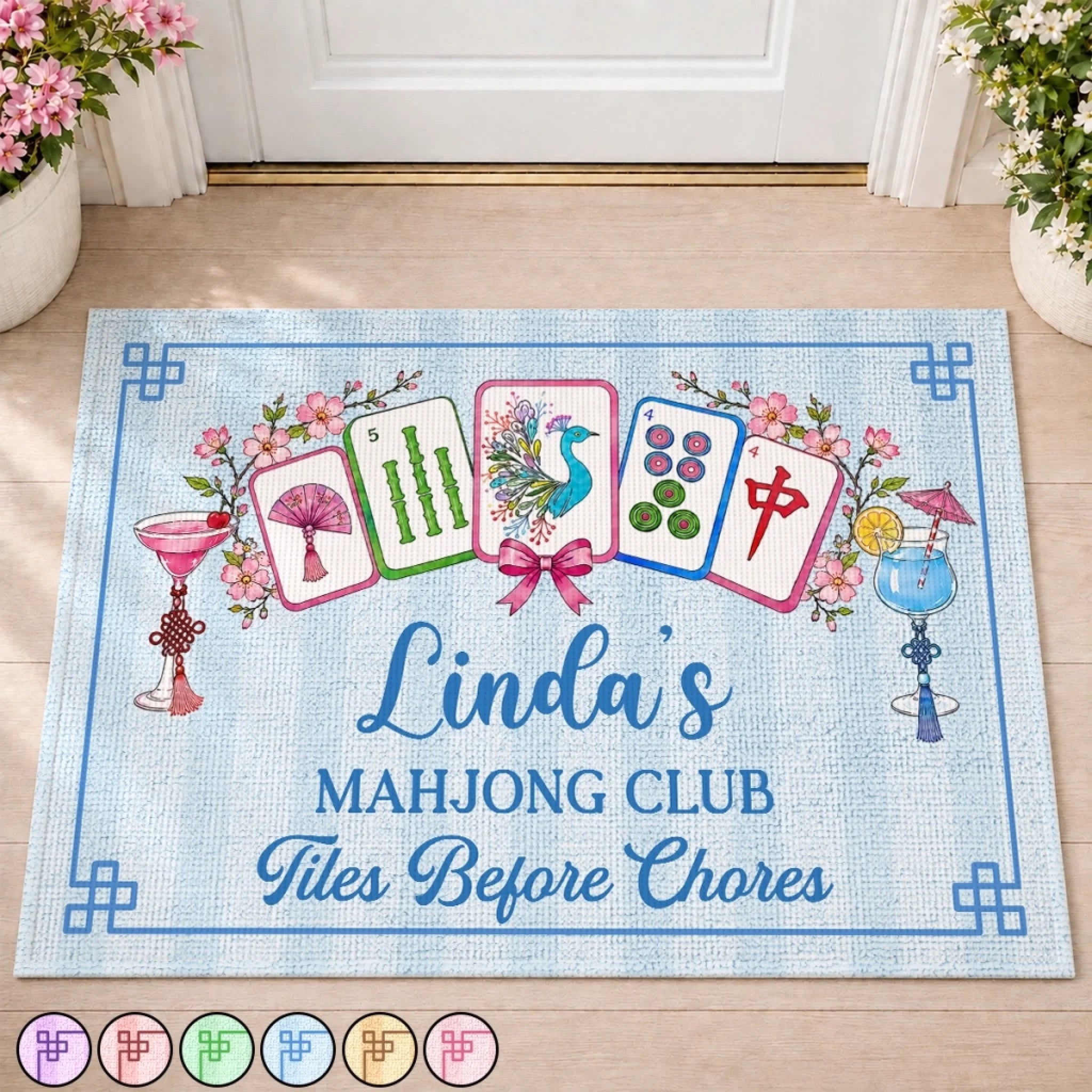 Custom Mahjong Doormat, Personalized Decorative Home Mat Gift for Mahjong Players, Grandma, Mom or Friends