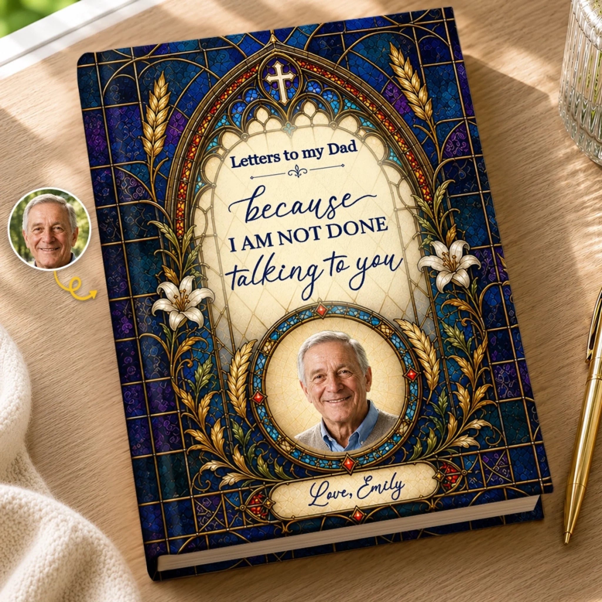 Custom Photo Hardcover Journal, Personalized Memorial Sympathy Gift for Loss of Mom or Dad, Always In My Heart