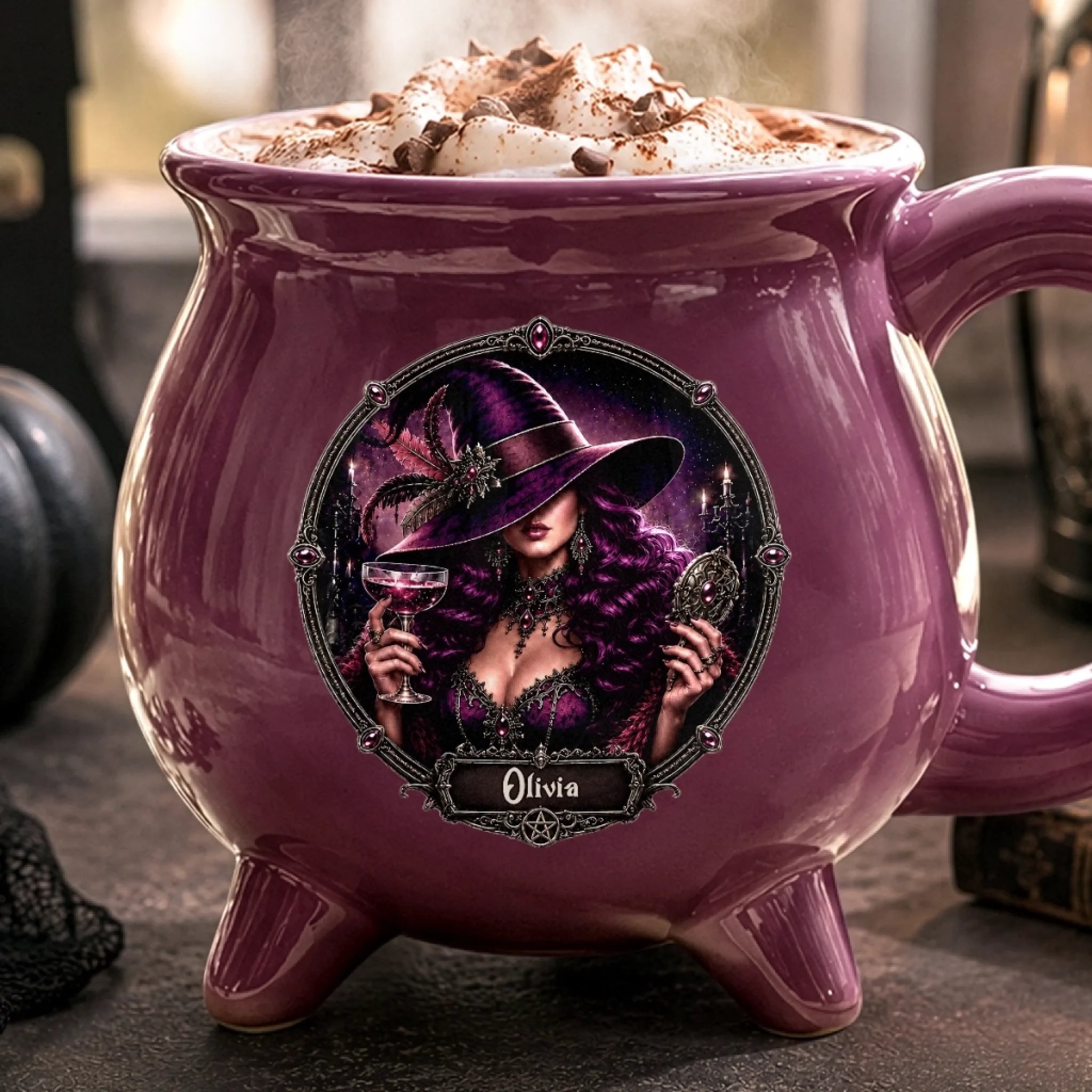 Personalized Witchy Cauldron Coffee Mug, Custom Halloween Gift for Wife, Mom, Daughter or Bestie