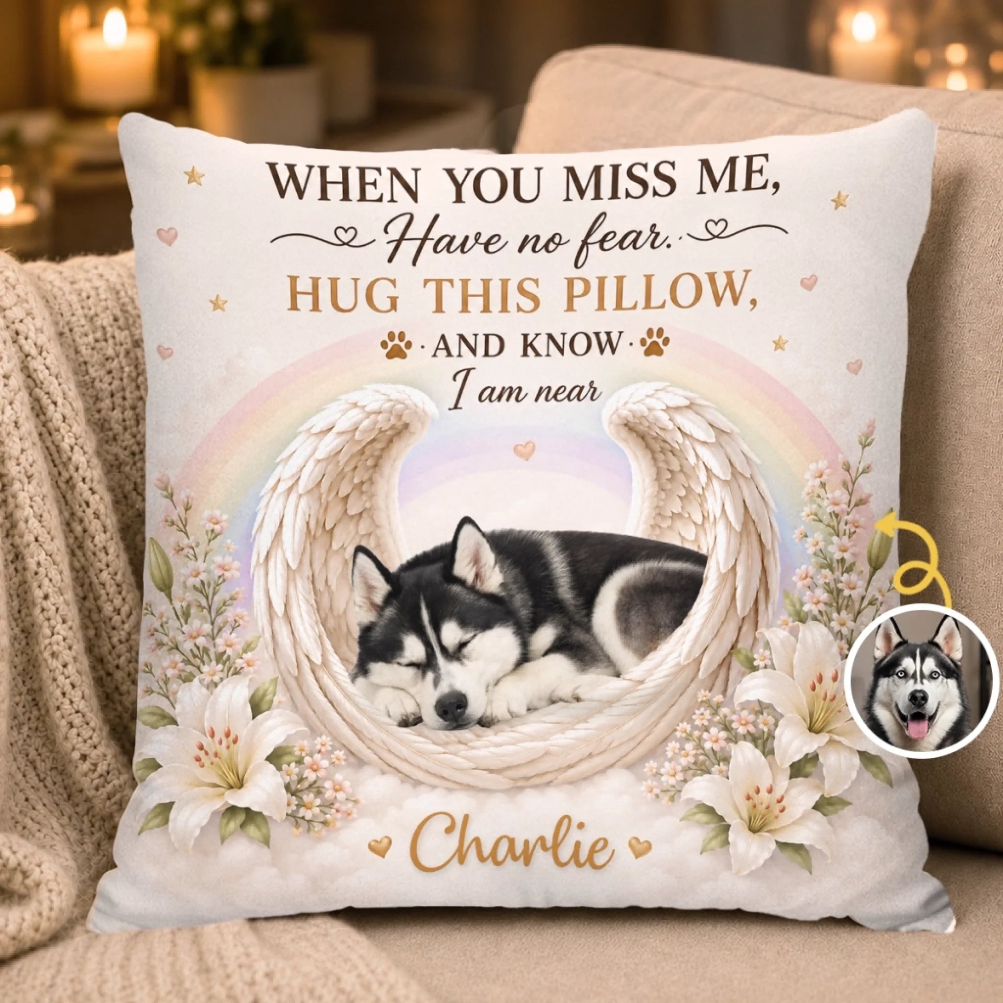 Custom Photo Pillow Personalized Pet Memorial Sympathy Gift for Dogs and Cats Forever My Little Angel