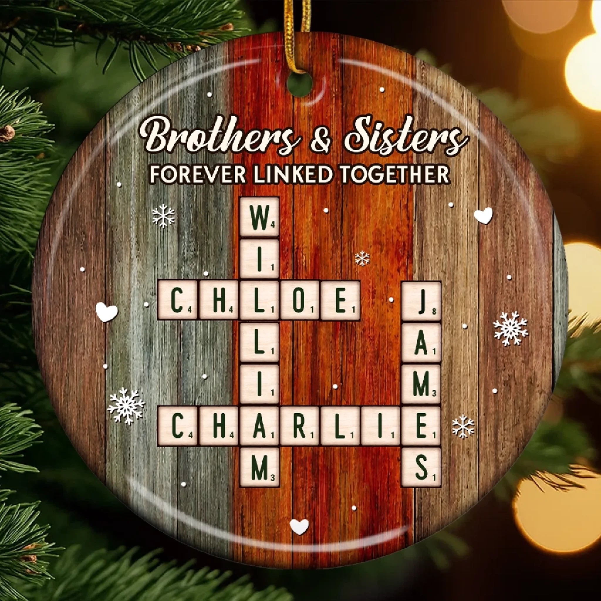 Personalized Scrabble Ceramic Ornament, Custom Family Crossword Christmas or Birthday Gift for Mom Dad Siblings