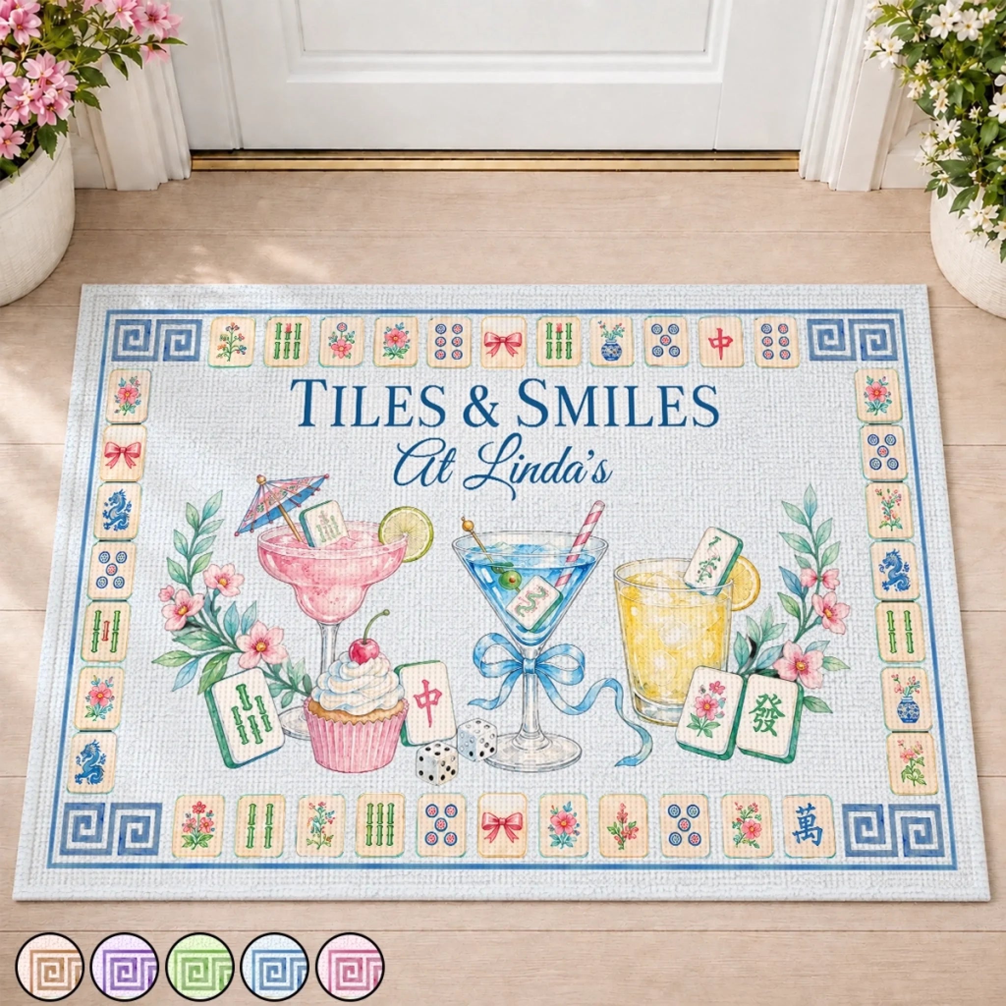 Custom Mahjong Doormat, Personalized Home Decor Mat Gift for Mahjong Players, Grandma, Mom, Wife & Sisters
