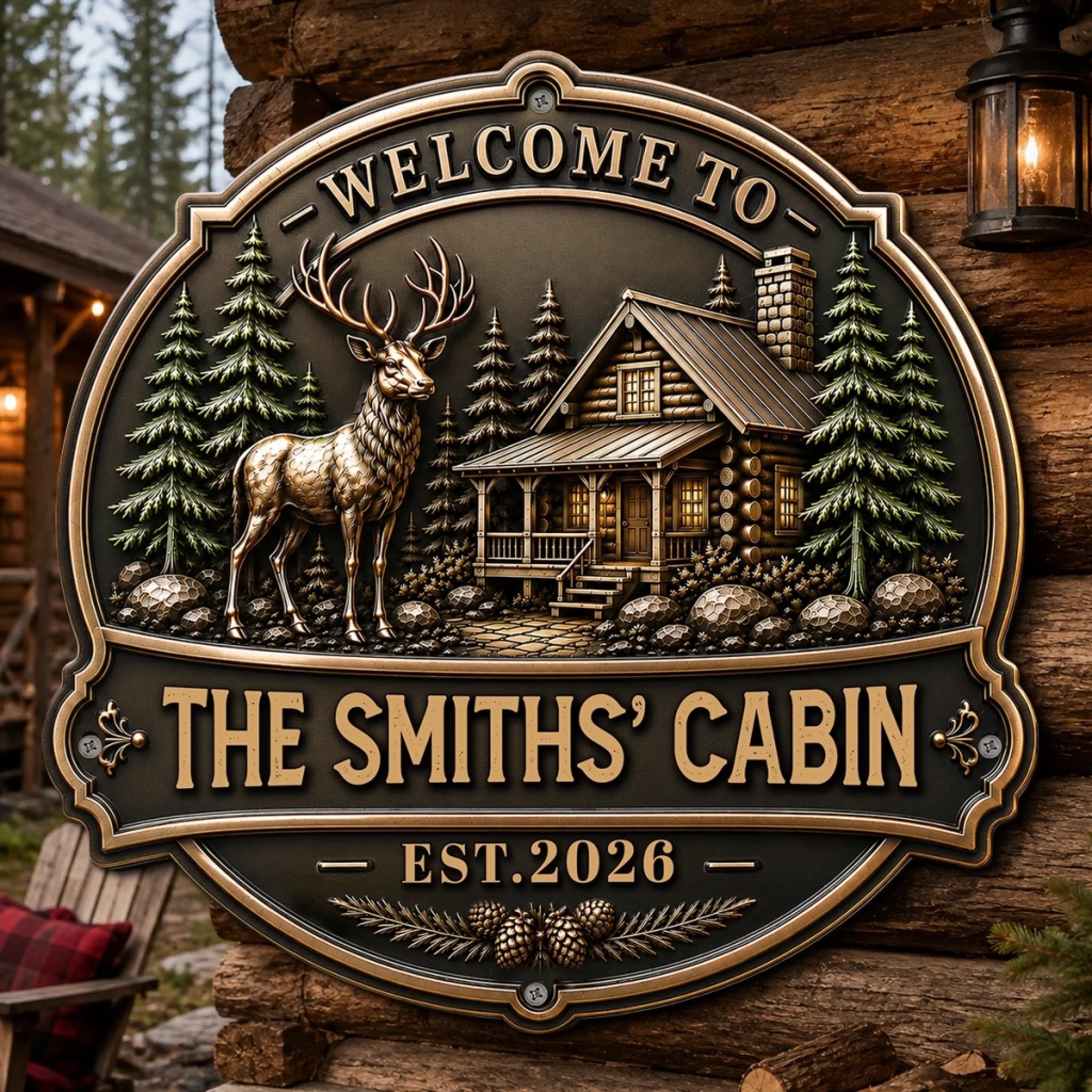 Custom Cabin Shaped Metal Sign, Personalized Cozy Days Happy Ways Summer Vacation Travel Gift