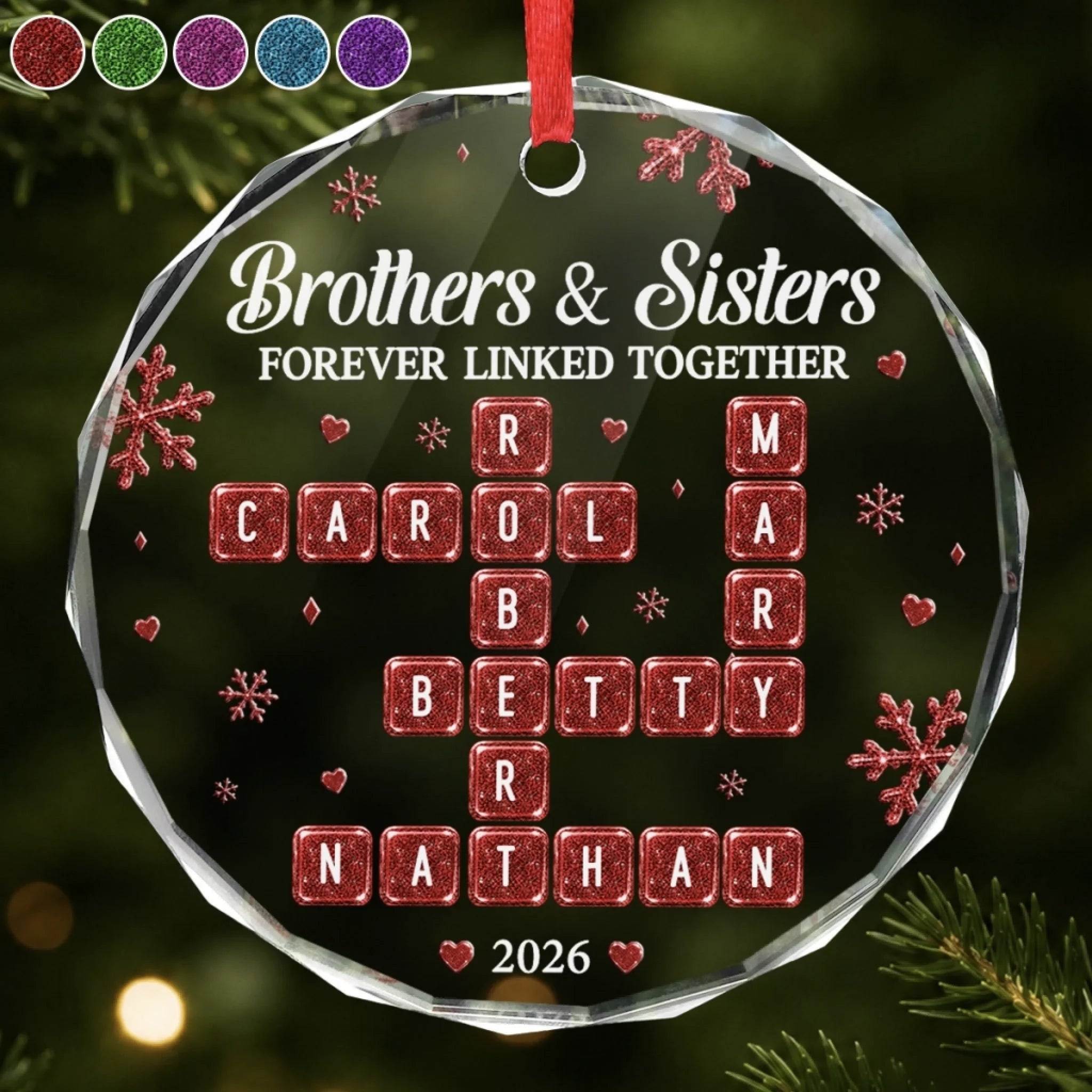 Custom Scrabble Circle Glass Ornament Personalized Christmas Birthday Gift for Family
