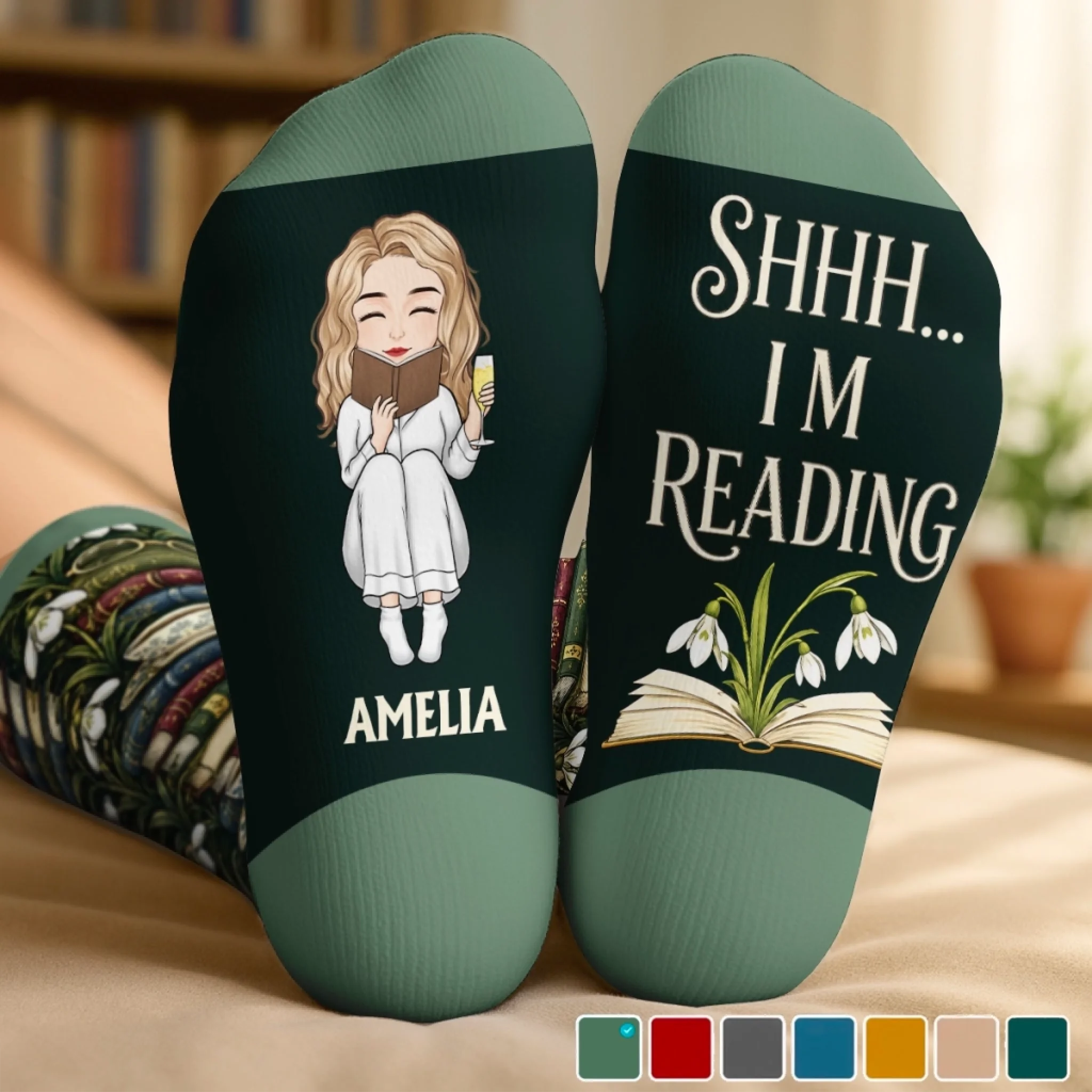 Custom Crew Socks Personalized Bookish Gift for Book Lovers, Bookworms & Readers