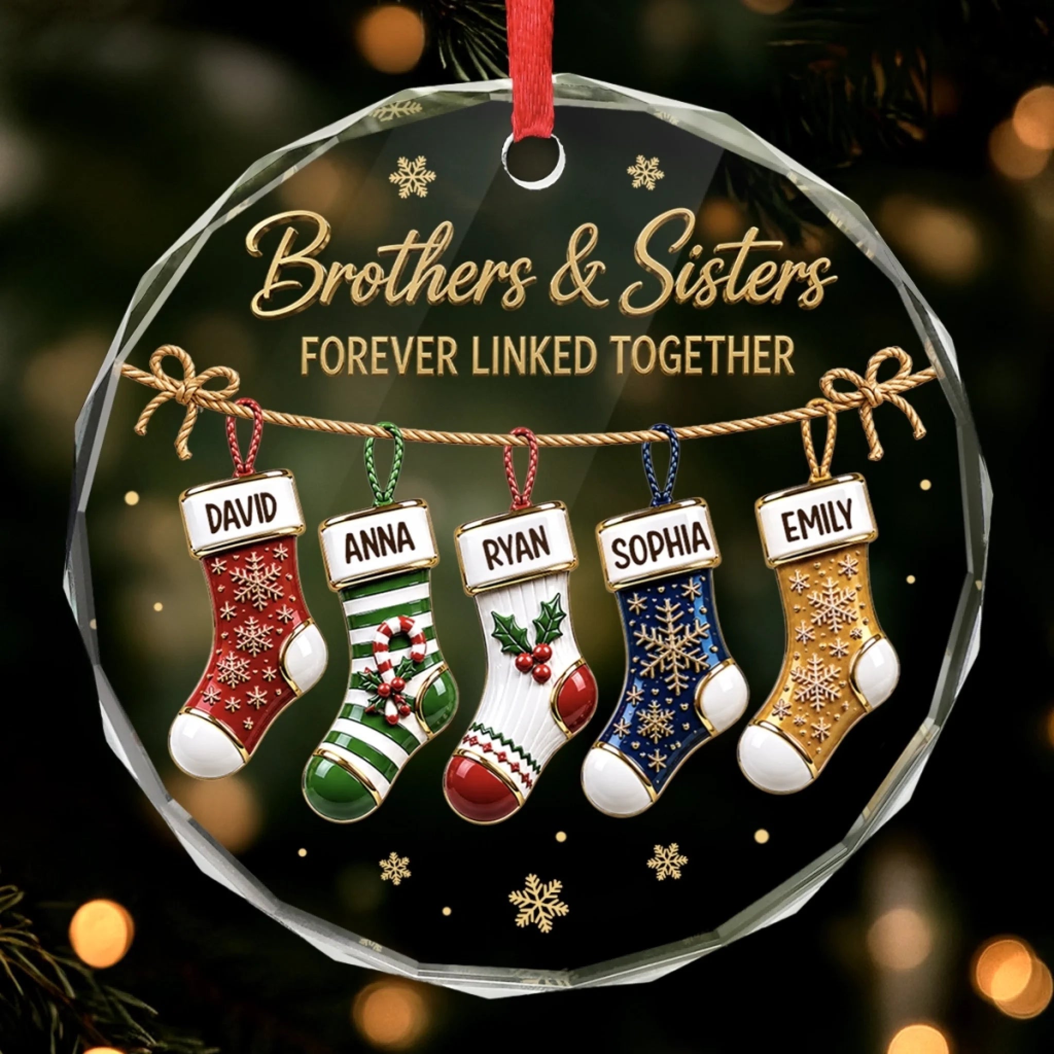 Personalized Circle Glass Ornament, Custom Christmas Birthday Gift for Mom Dad Brother Sister