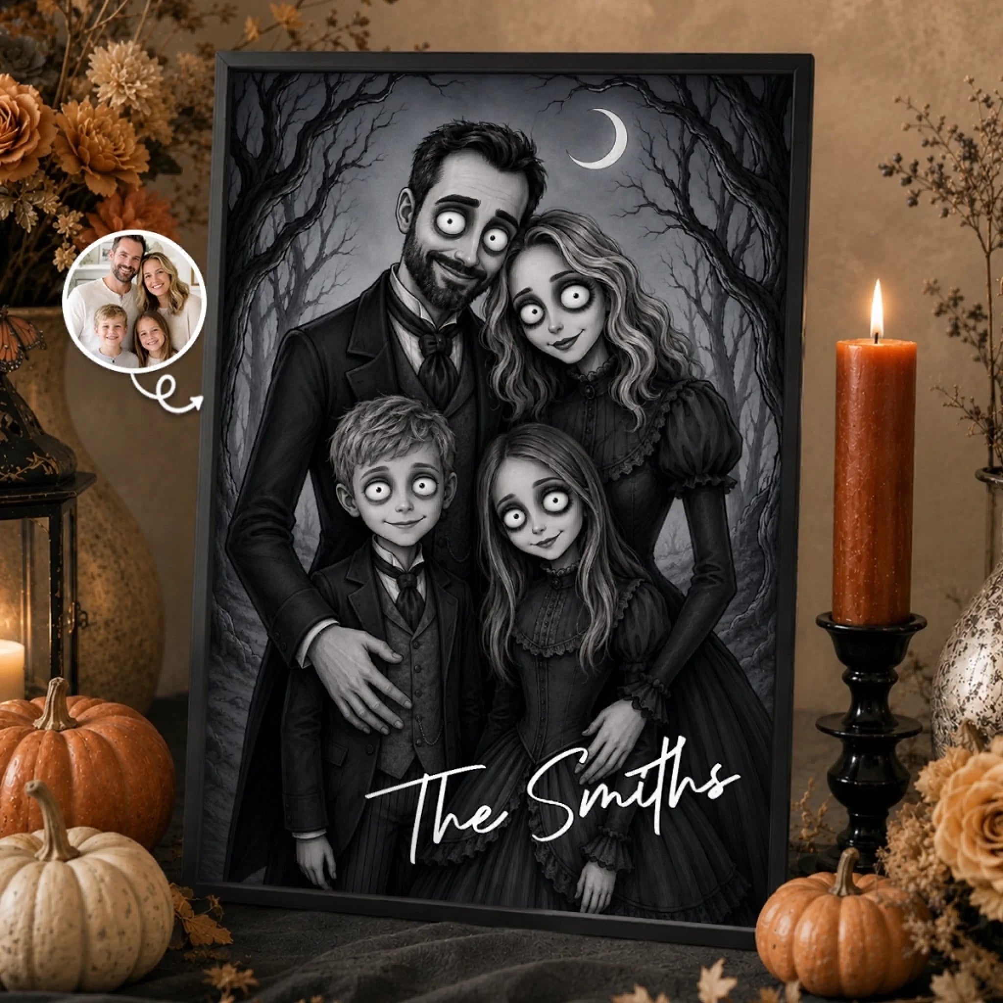 Custom Photo Vertical Poster Personalized Halloween Decor Gift for Mom Dad Brother Sister