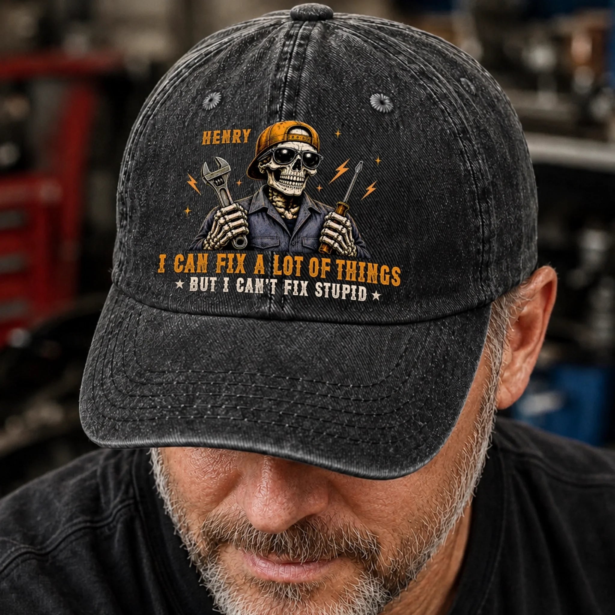 Custom Washed Baseball Cap, Personalized Birthday Gift for Dad, Husband, Son or Grandpa, Funny Quote Hat