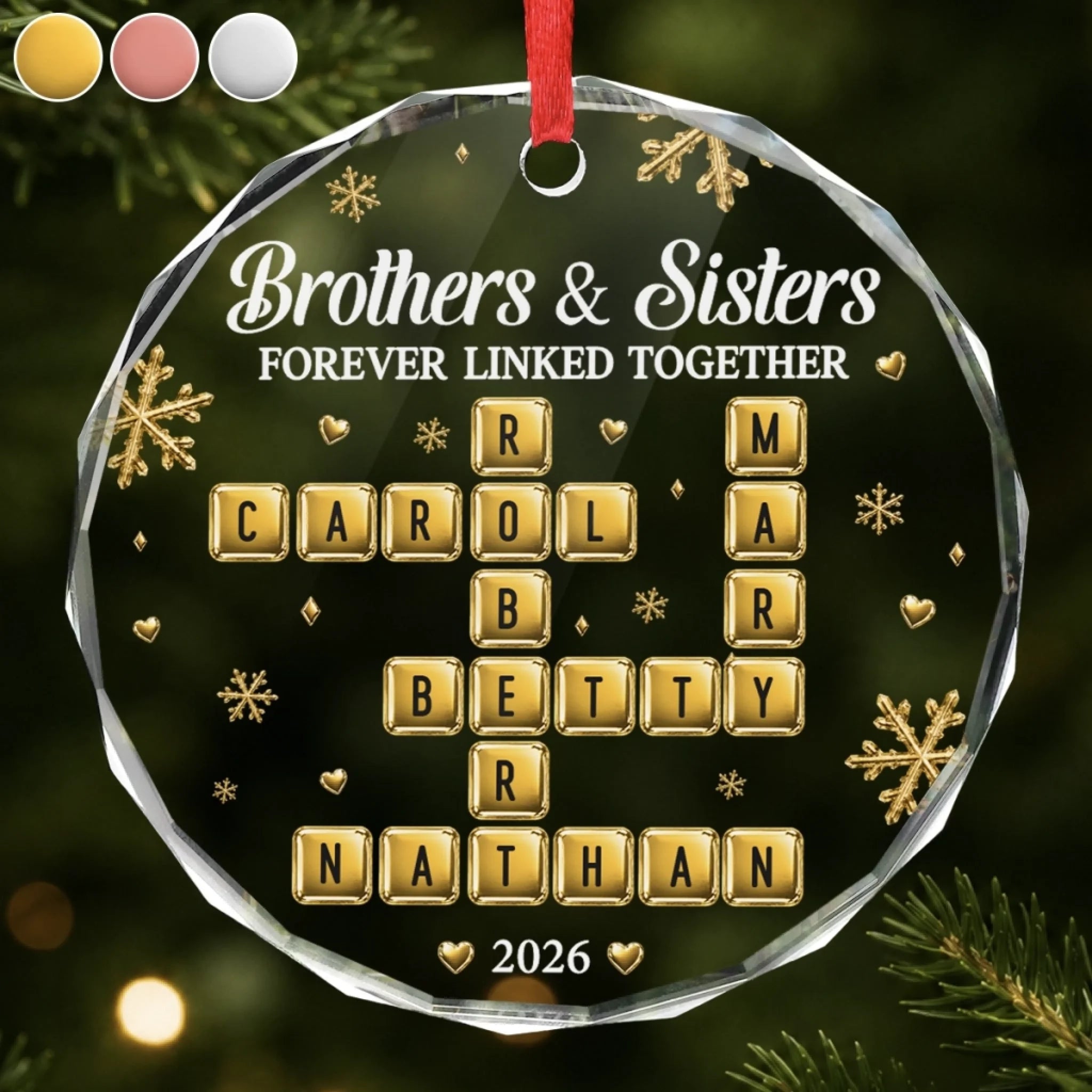 Personalized Scrabble Circle Glass Ornament, Custom Family Christmas Birthday Gift for Mom Dad Siblings