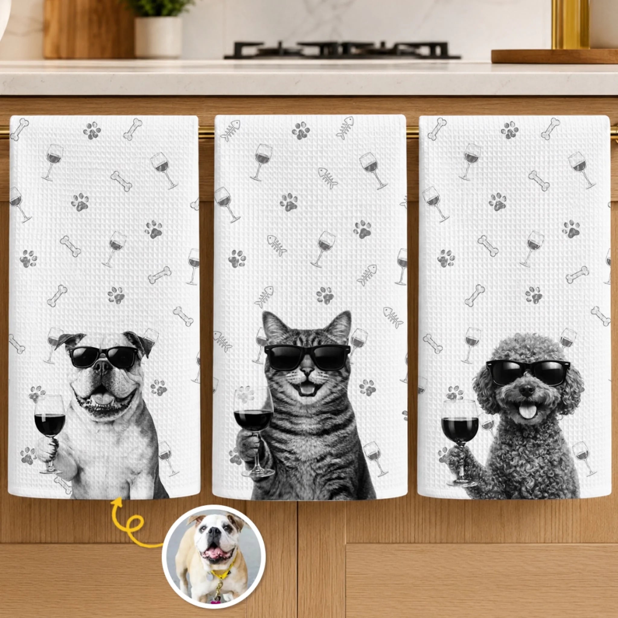 Custom Photo Funny Kitchen Towel Personalized Birthday Gift for Dog and Cat Lovers