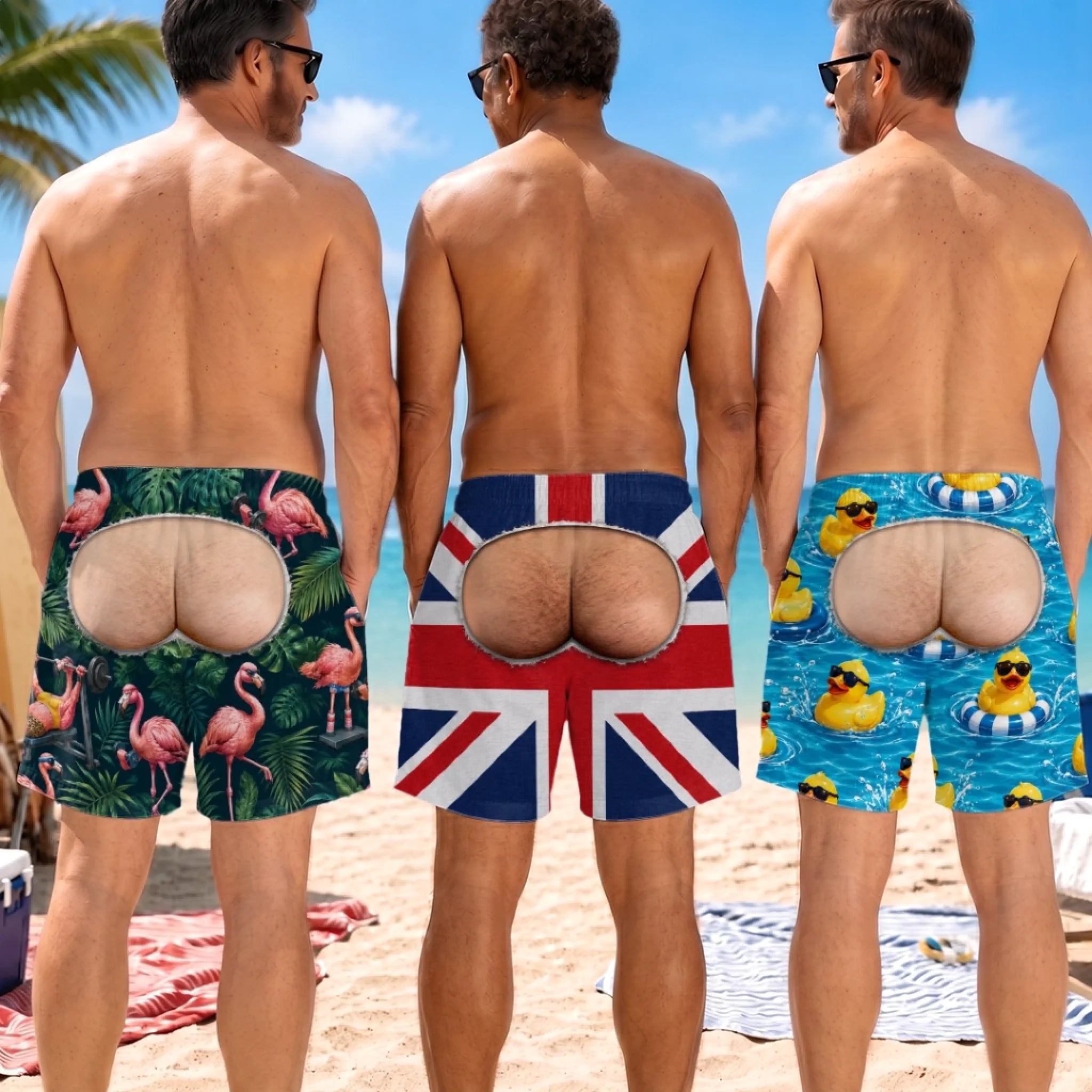 Custom Funny Men's Swim Trunks, Personalized Nice Buns Mate Beach Shorts Gift for Summer Vacation