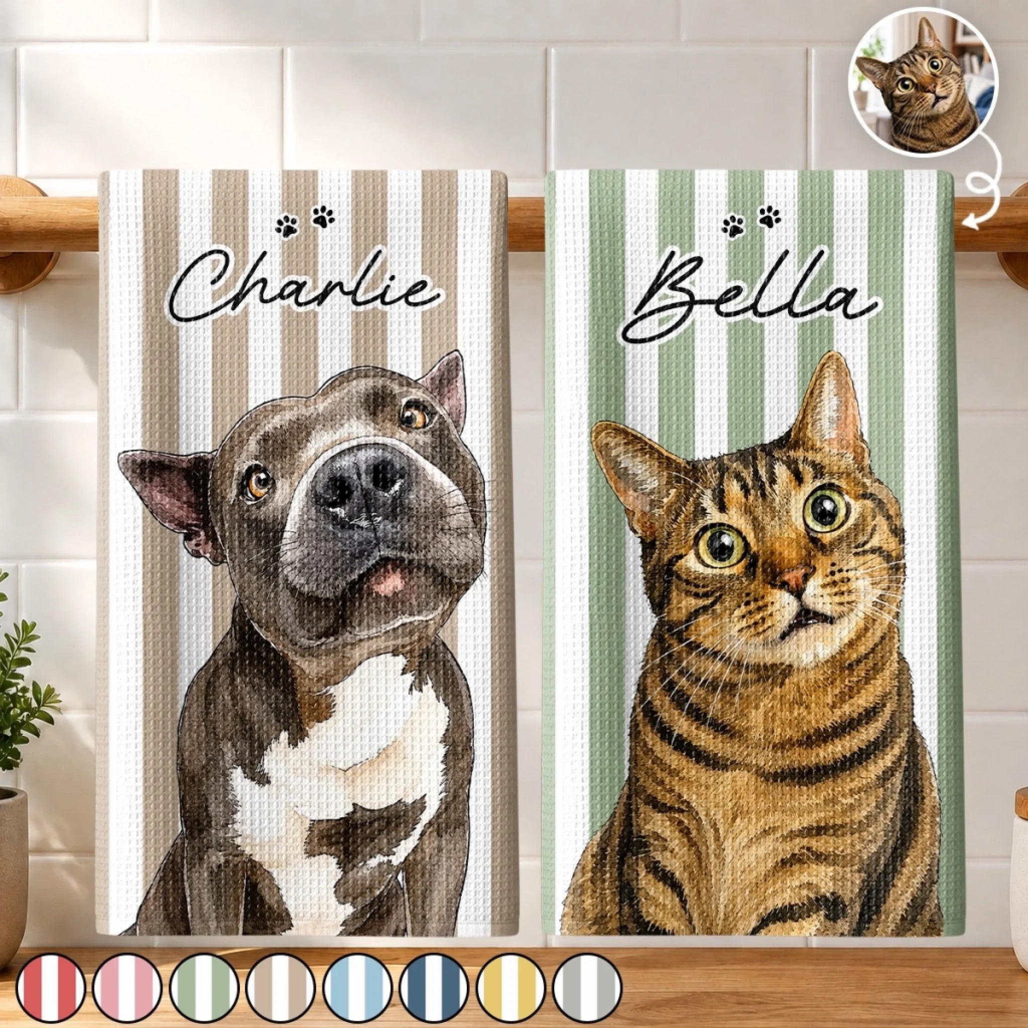 Custom Photo Kitchen Towel, Personalized Birthday Gift for Dog & Cat Lovers, Pet Mom or Dad
