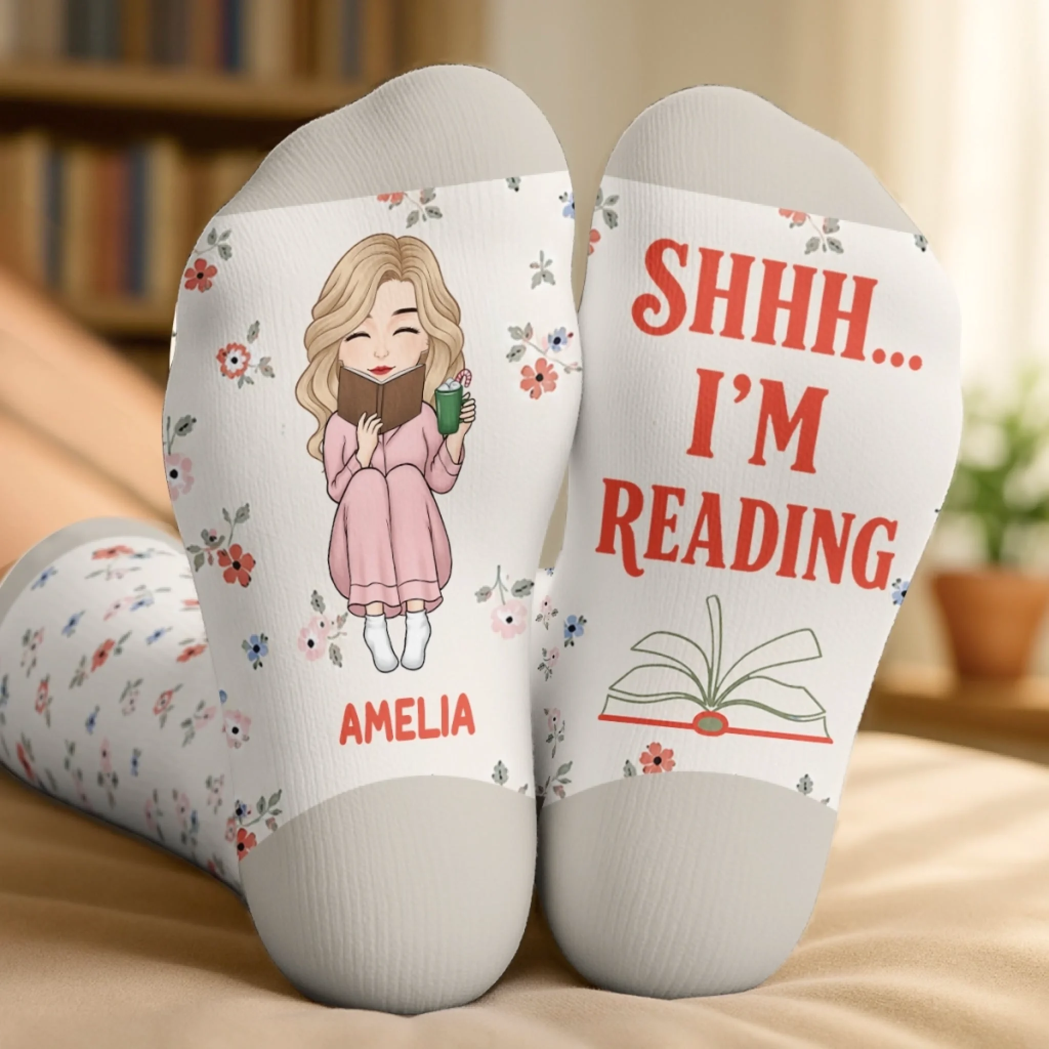 Custom Crew Socks Personalized Bookish Gift for Book Lovers, Bookworms and Readers