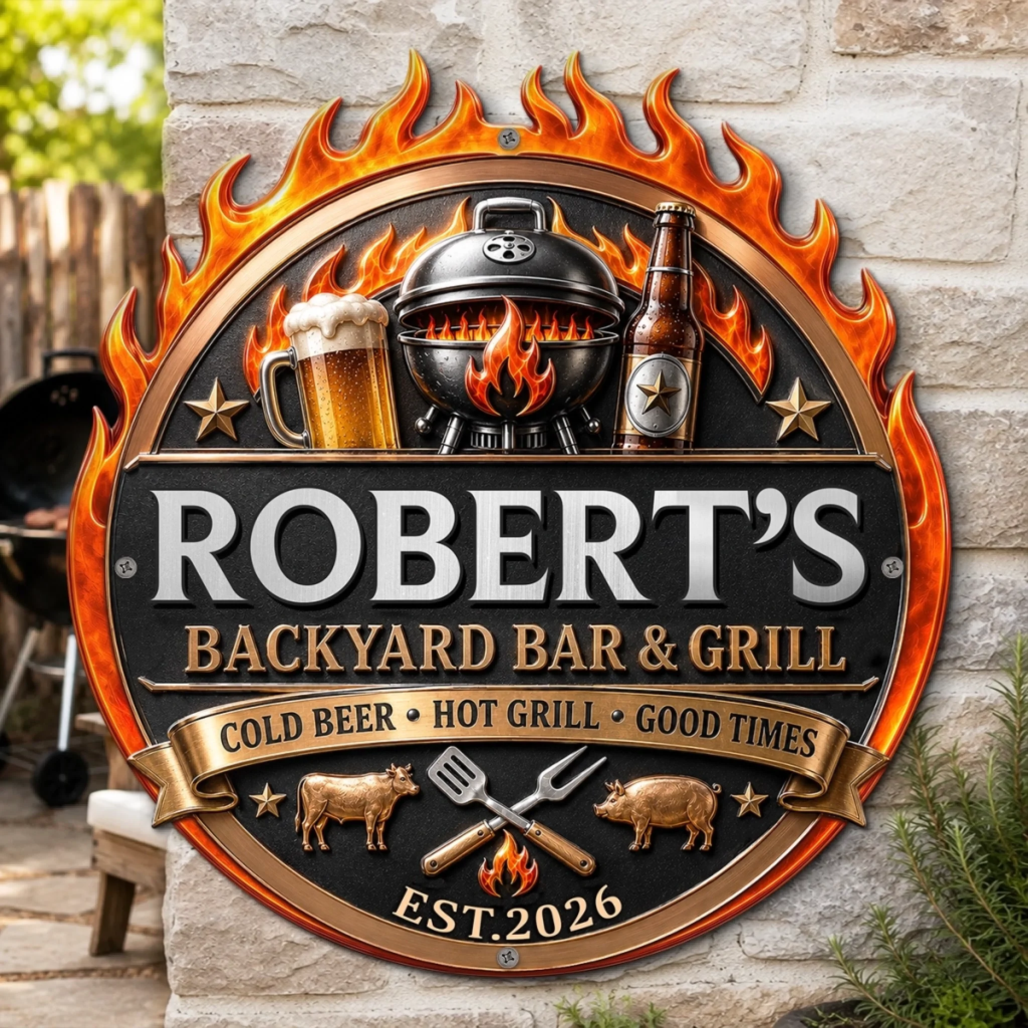 Custom BBQ Shaped Metal Sign Personalized Grill Mode Activated Gift for BBQ Lovers Dad Husband Grandpa