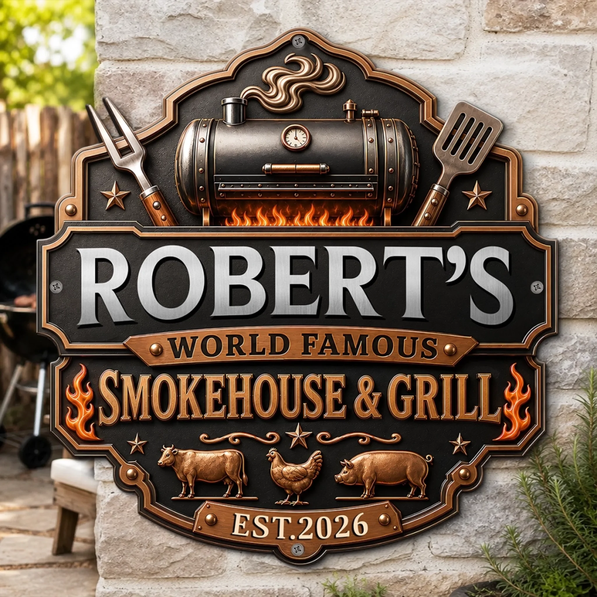 Custom BBQ Shaped Metal Sign Personalized Grilling Gift for BBQ Lovers Dad Husband Grandpa