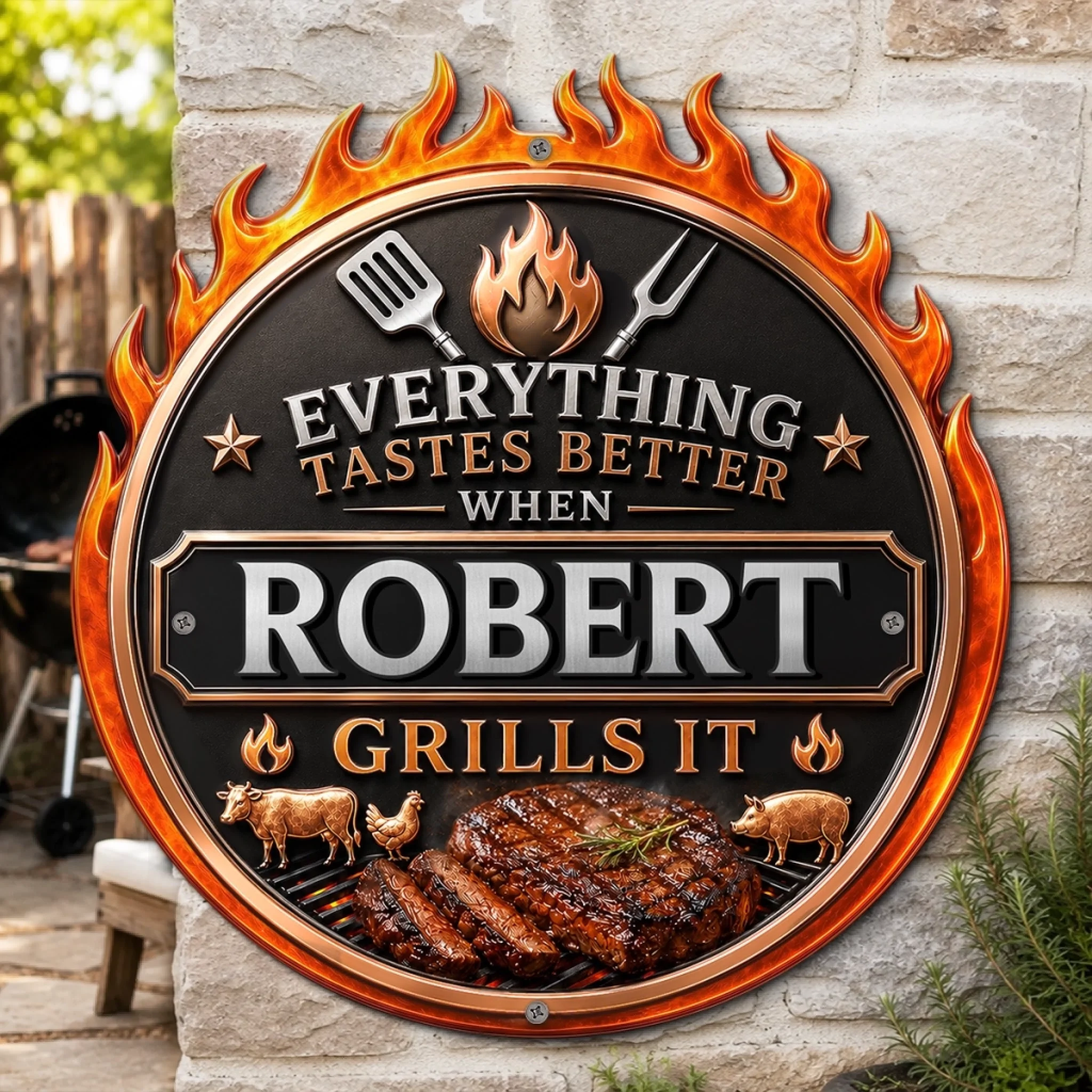 Custom BBQ Shaped Metal Sign Personalized Grilling Gift for BBQ Lovers Dad Husband Grandpa