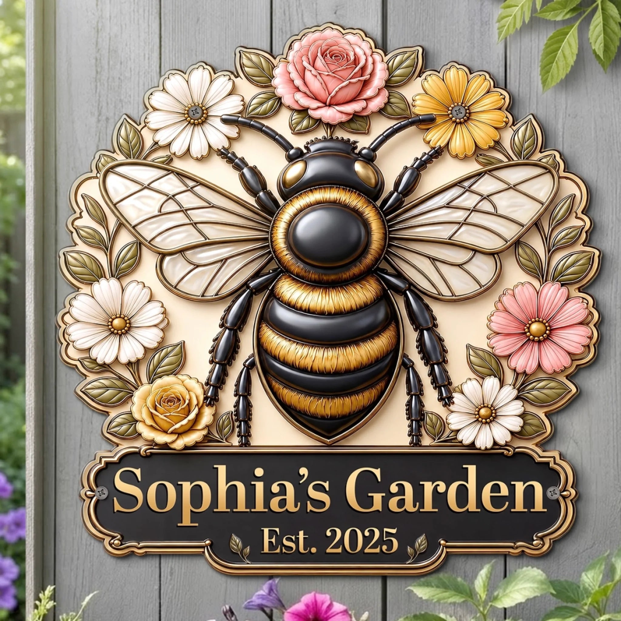 Custom Shaped Metal Sign Personalized In Full Bloom Birthday Garden Gift for Gardeners