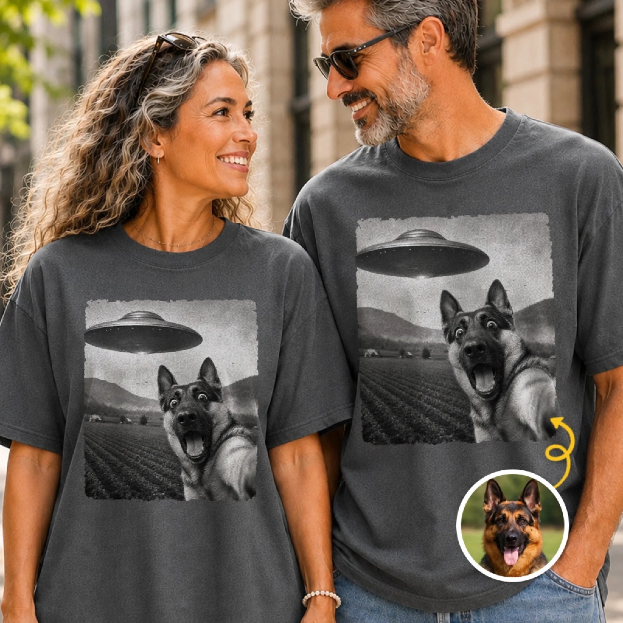 Custom Photo Funny Comfort T-Shirt Personalized Birthday Gift for Dog Cat Lovers UFO Pet Encounter
