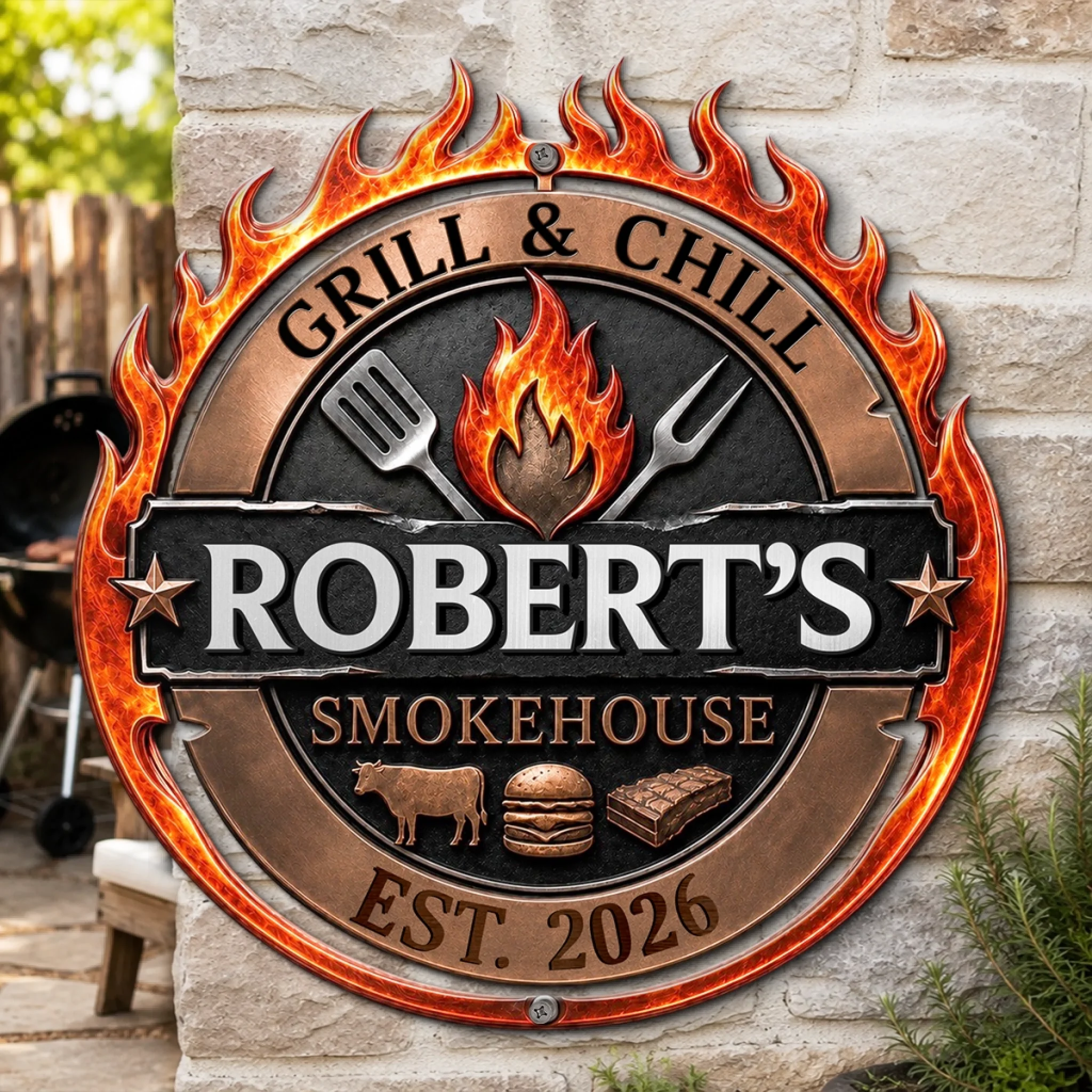 Custom BBQ Shaped Metal Sign Personalized Grill Master Gift for Dad Husband Grandpa and BBQ Lovers