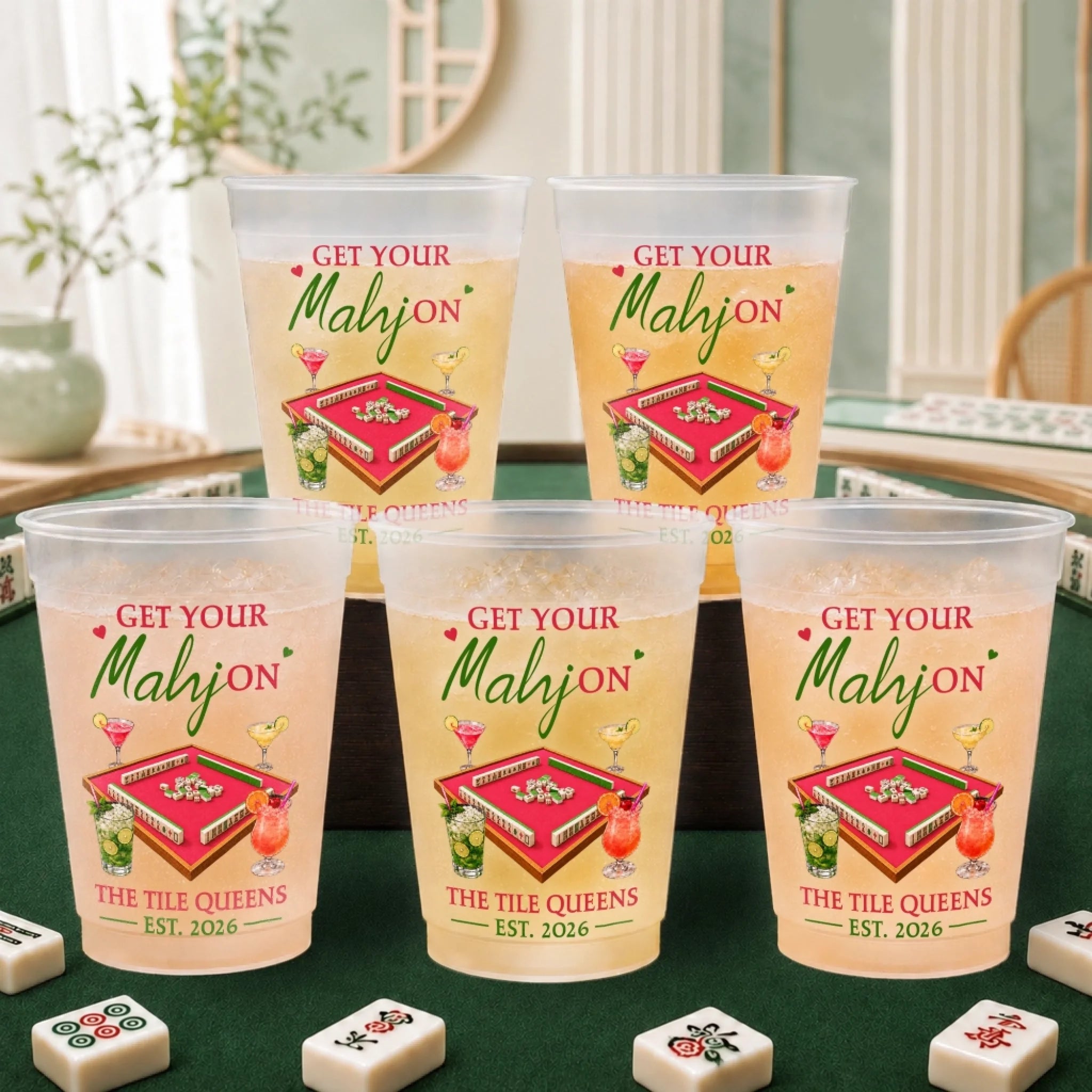 Custom Mahjong Party Cups, Personalized Plastic Birthday Gift for Mahjong Players, Family and Friends