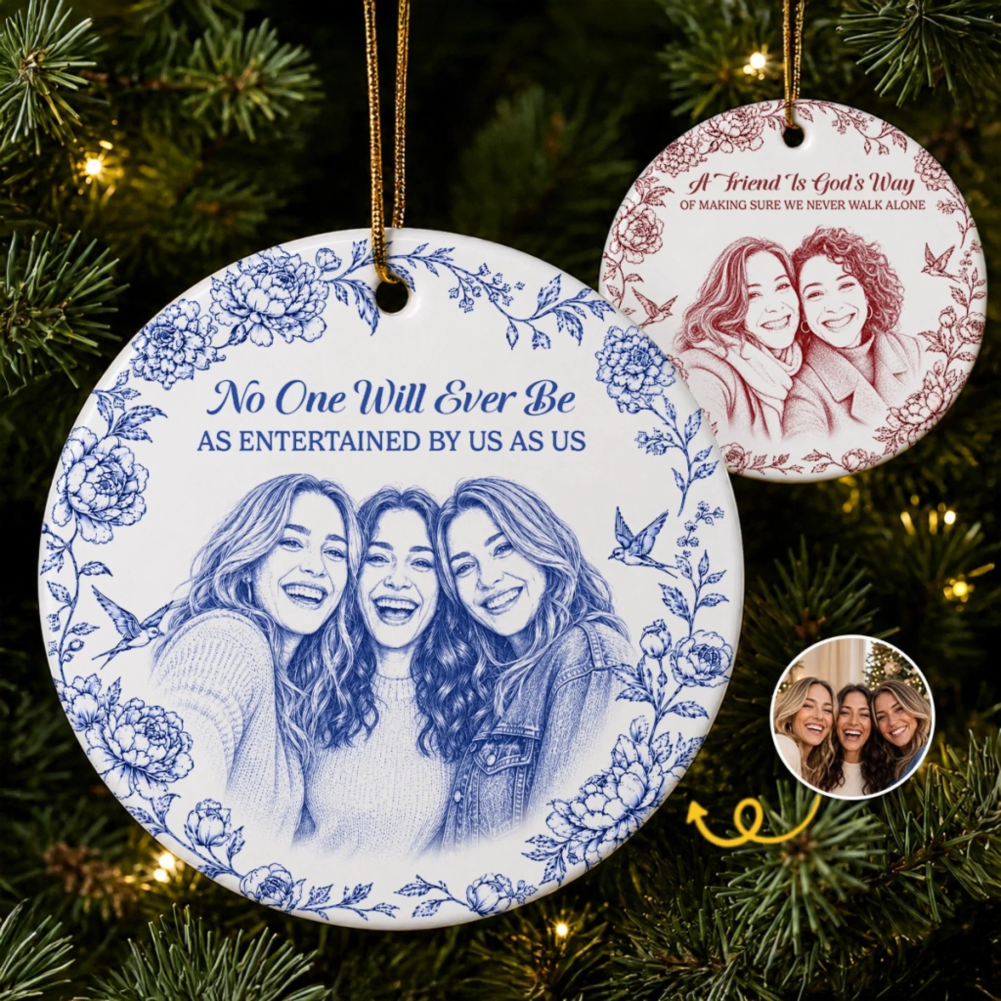 Custom Photo Ceramic Ornament Personalized Best Friend Gift for Christmas Birthday Sisters BFF