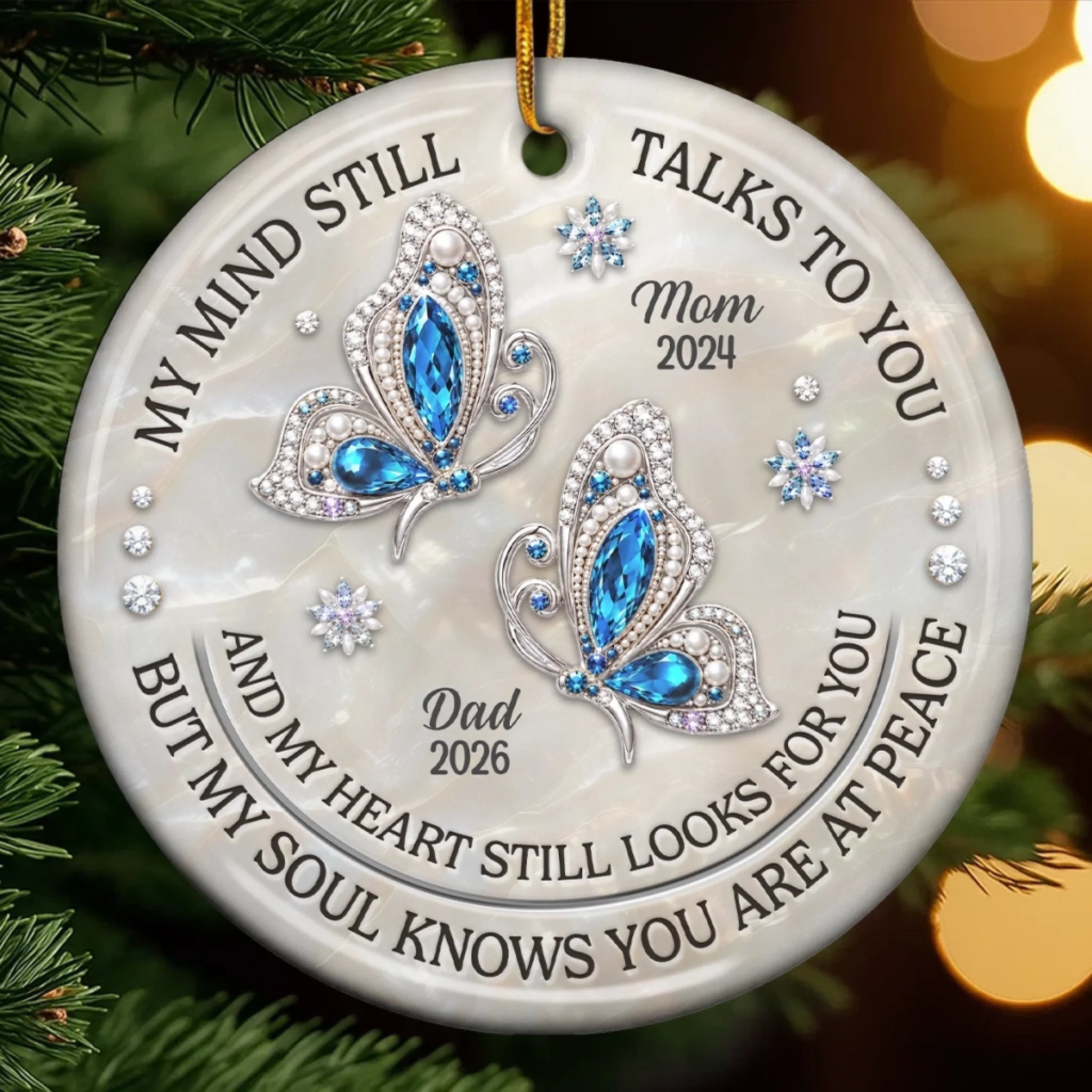 Custom Ceramic Ornament Personalized Christmas Memorial Sympathy Gift for Loss of Mom or Dad