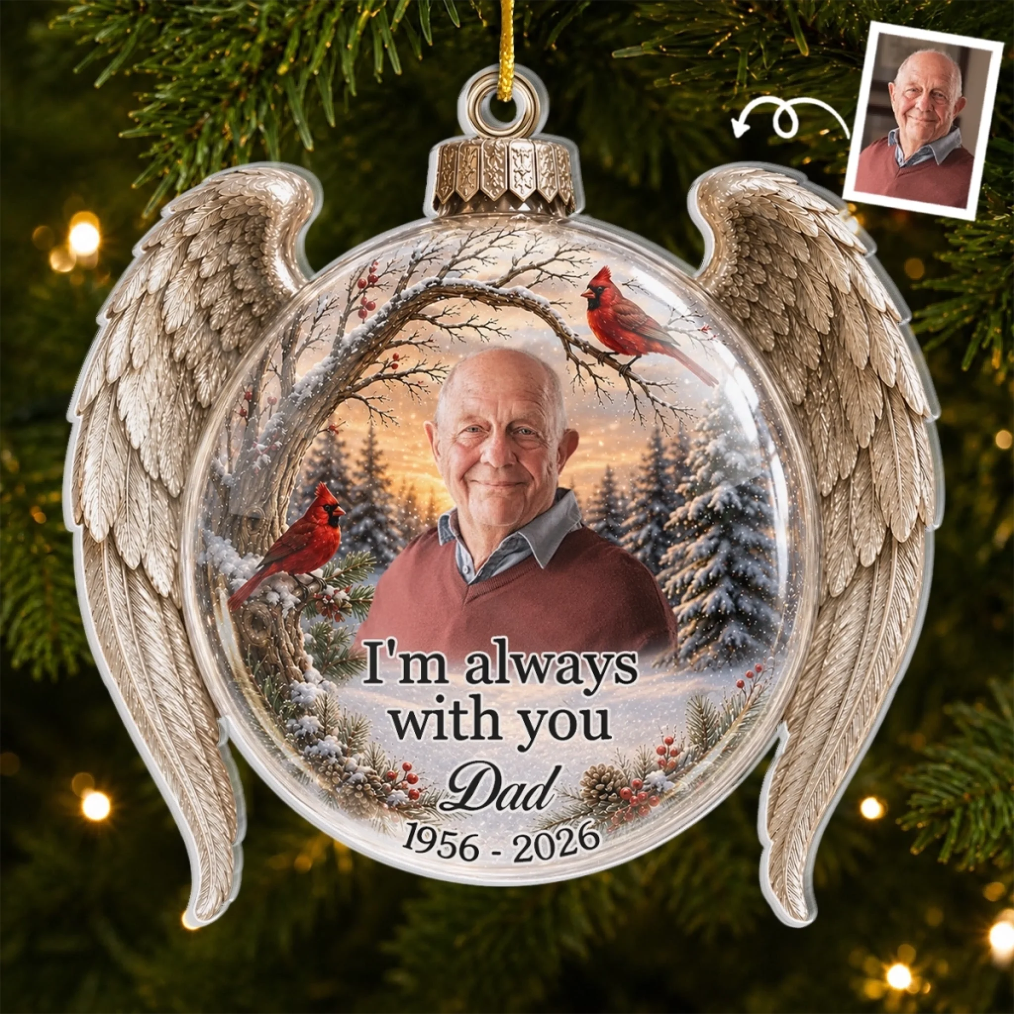 Custom Photo Acrylic Ornament Personalized Christmas Memorial Sympathy Gift for Loss of Mom or Dad