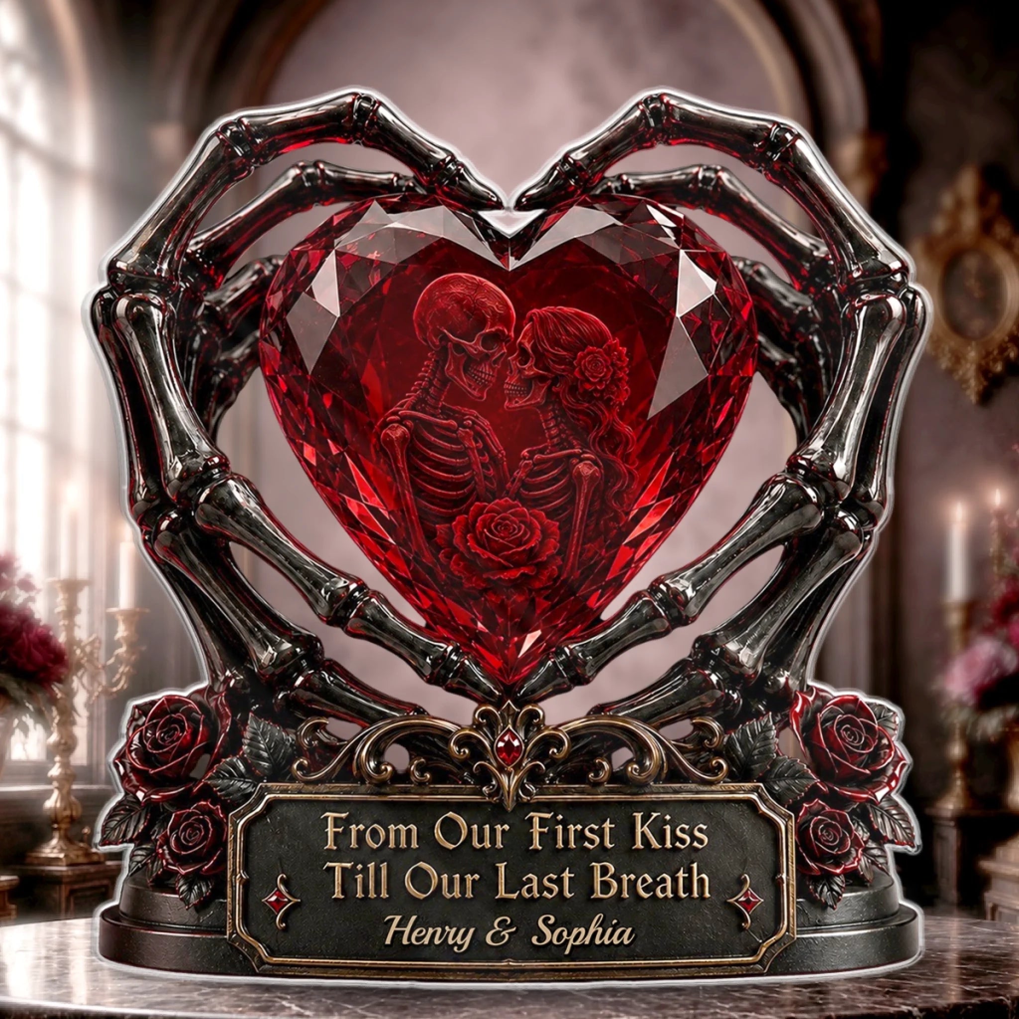 Custom Gothic Skeleton Acrylic Plaque Personalized Halloween Anniversary Wedding Gift for Couples