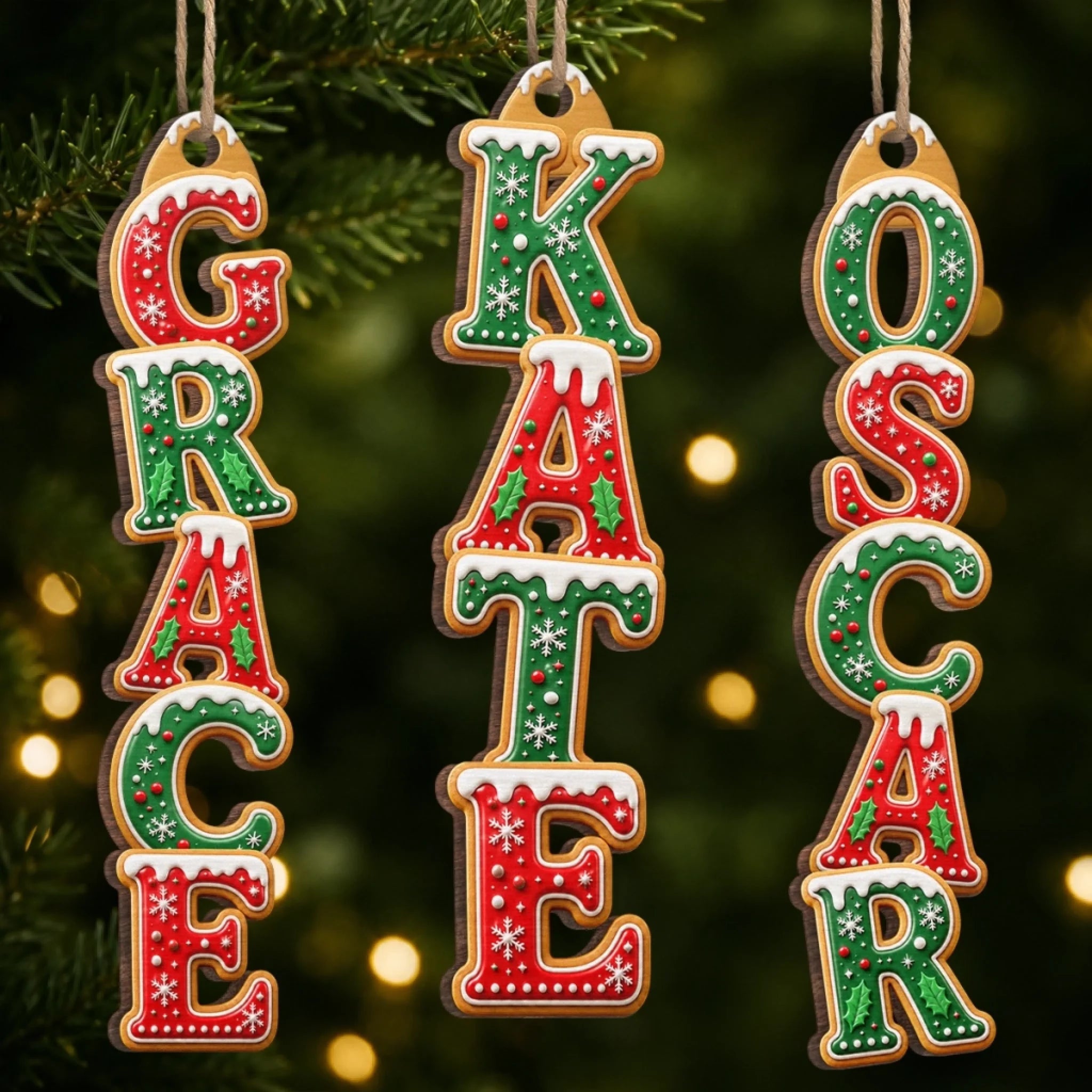 Custom Letter Wooden Ornament Personalized Christmas Birthday Gift for Mom Dad Brother Sister