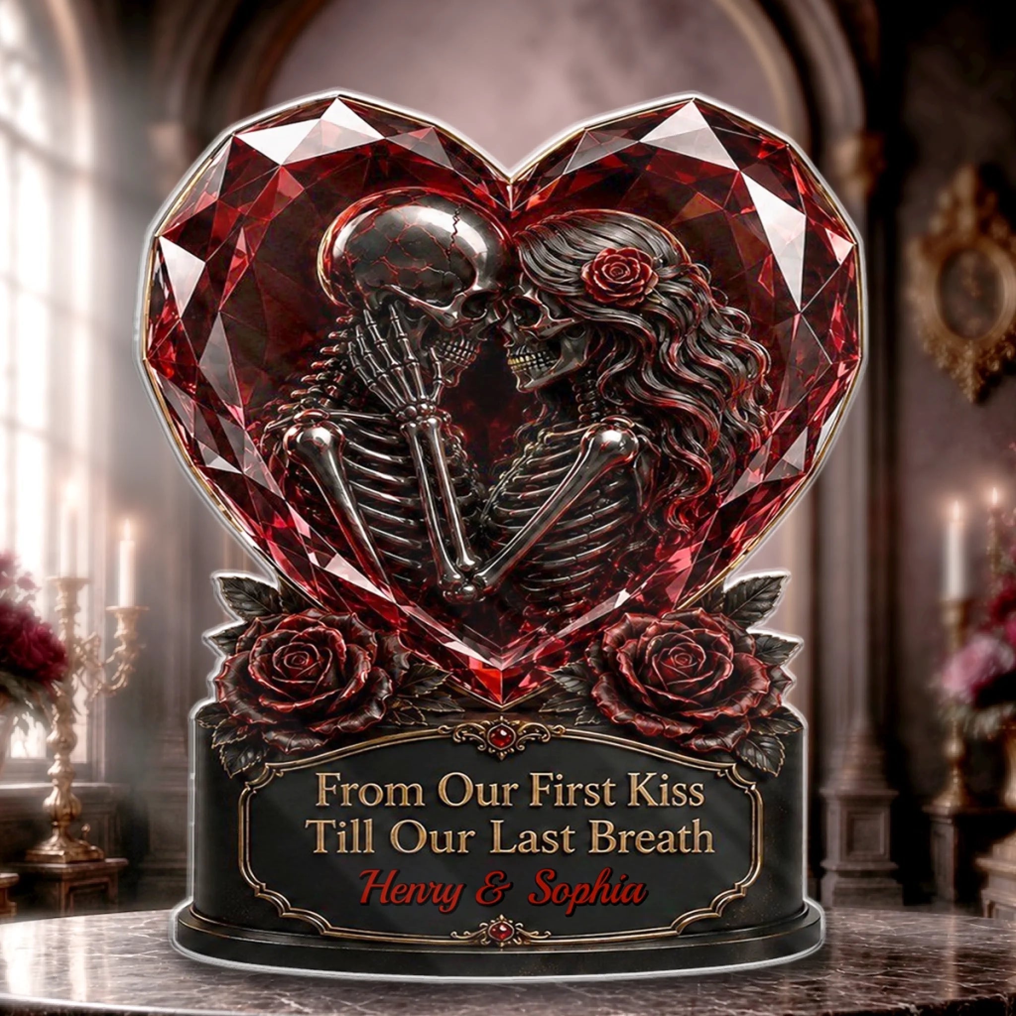 Custom Gothic Skeleton Acrylic Plaque Personalized Halloween Decor and Romantic Anniversary Wedding Gift