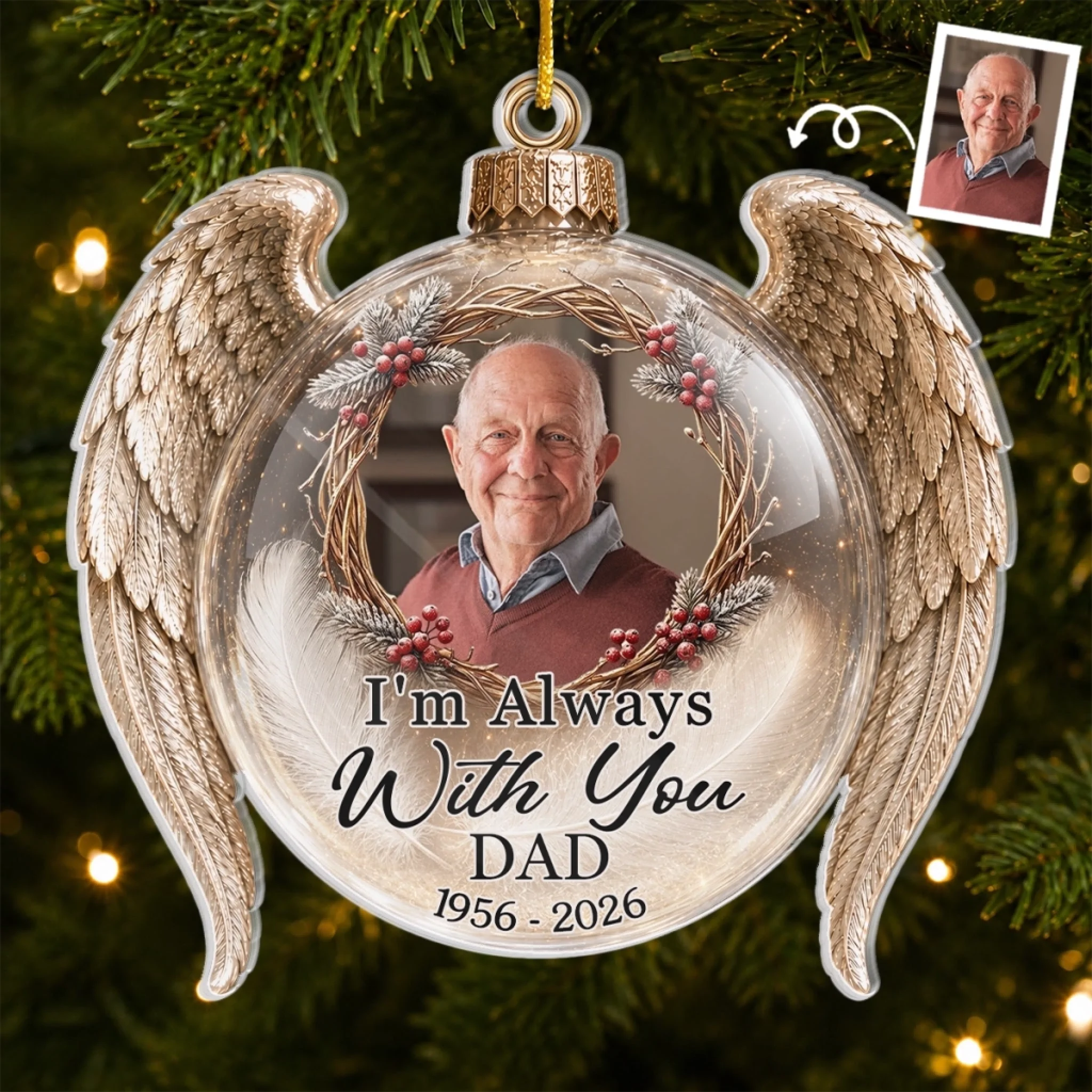 Custom Photo Acrylic Ornament Personalized Christmas Memorial Sympathy Gift for Loss of Mom or Dad