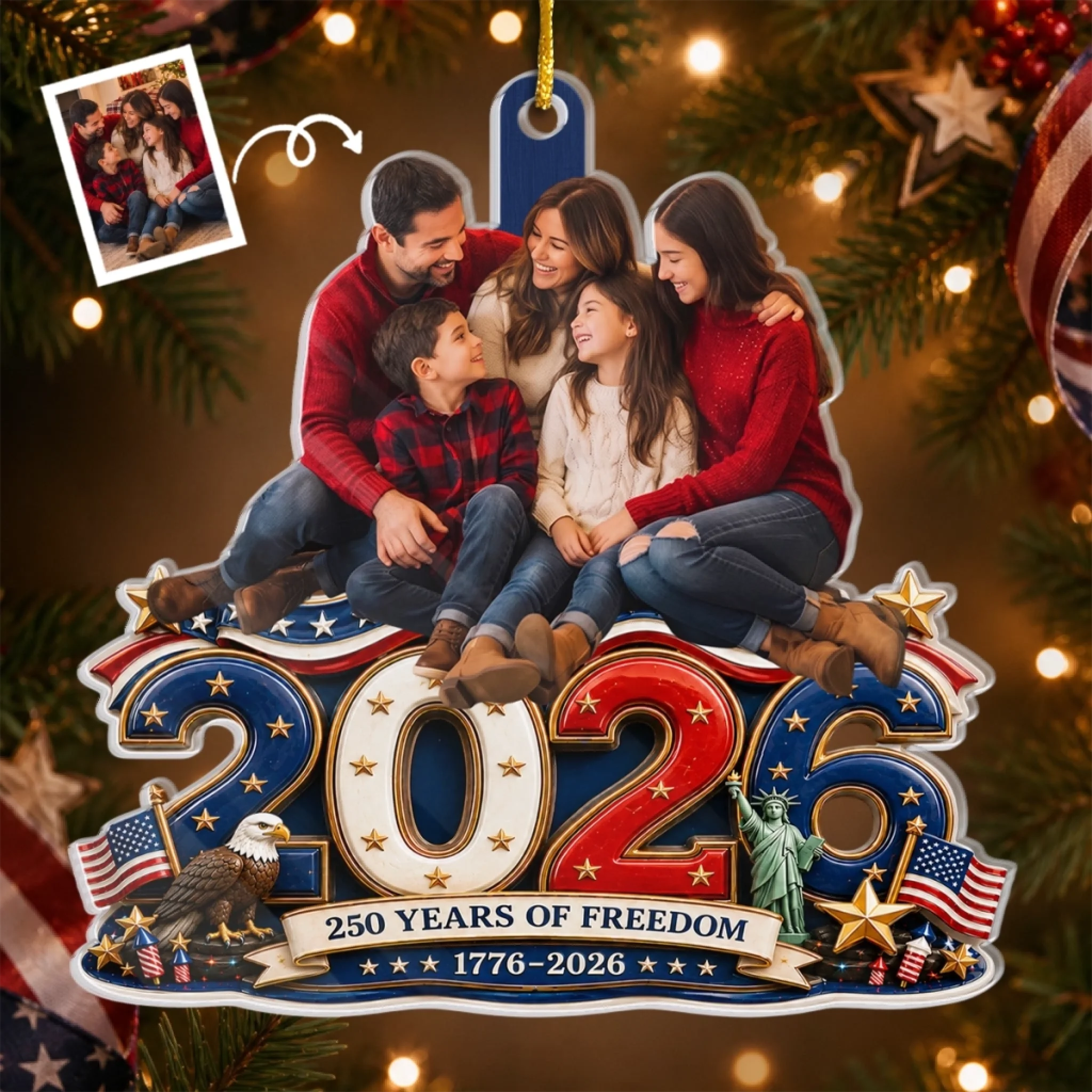 Custom Photo Acrylic Ornament for America 250th Anniversary Personalized Christmas Gift for Family