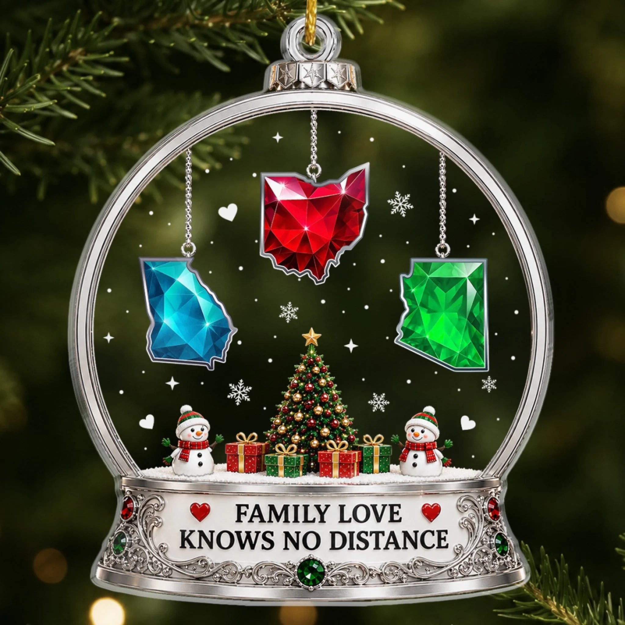 Custom Long Distance Acrylic Ornament Personalized Miles Apart Christmas Gift for Family