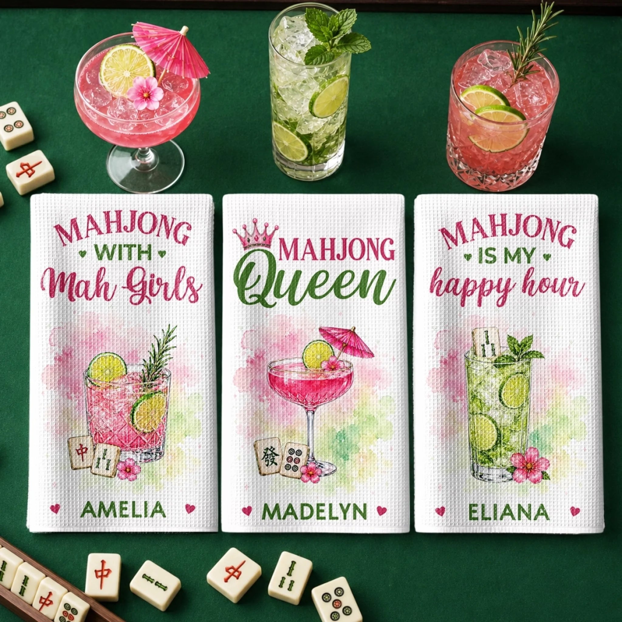 Custom Mahjong Kitchen Towel, Personalized Birthday Gift for Mahjong Players, Mom, Dad, Brother or Sister