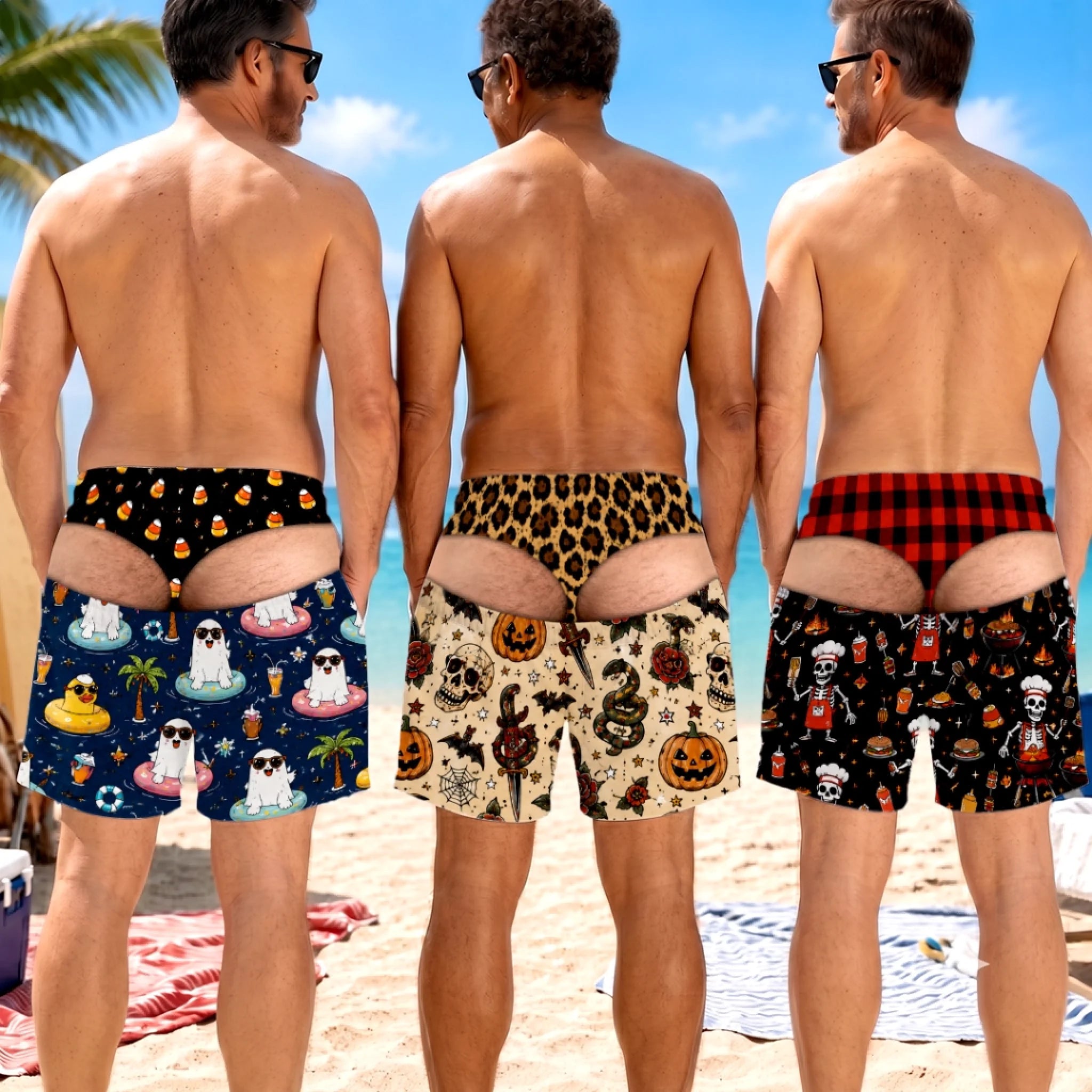 Custom Funny Men Swim Trunks, Personalized Too Cool To Boo Halloween Birthday Gift for Dad or Husband