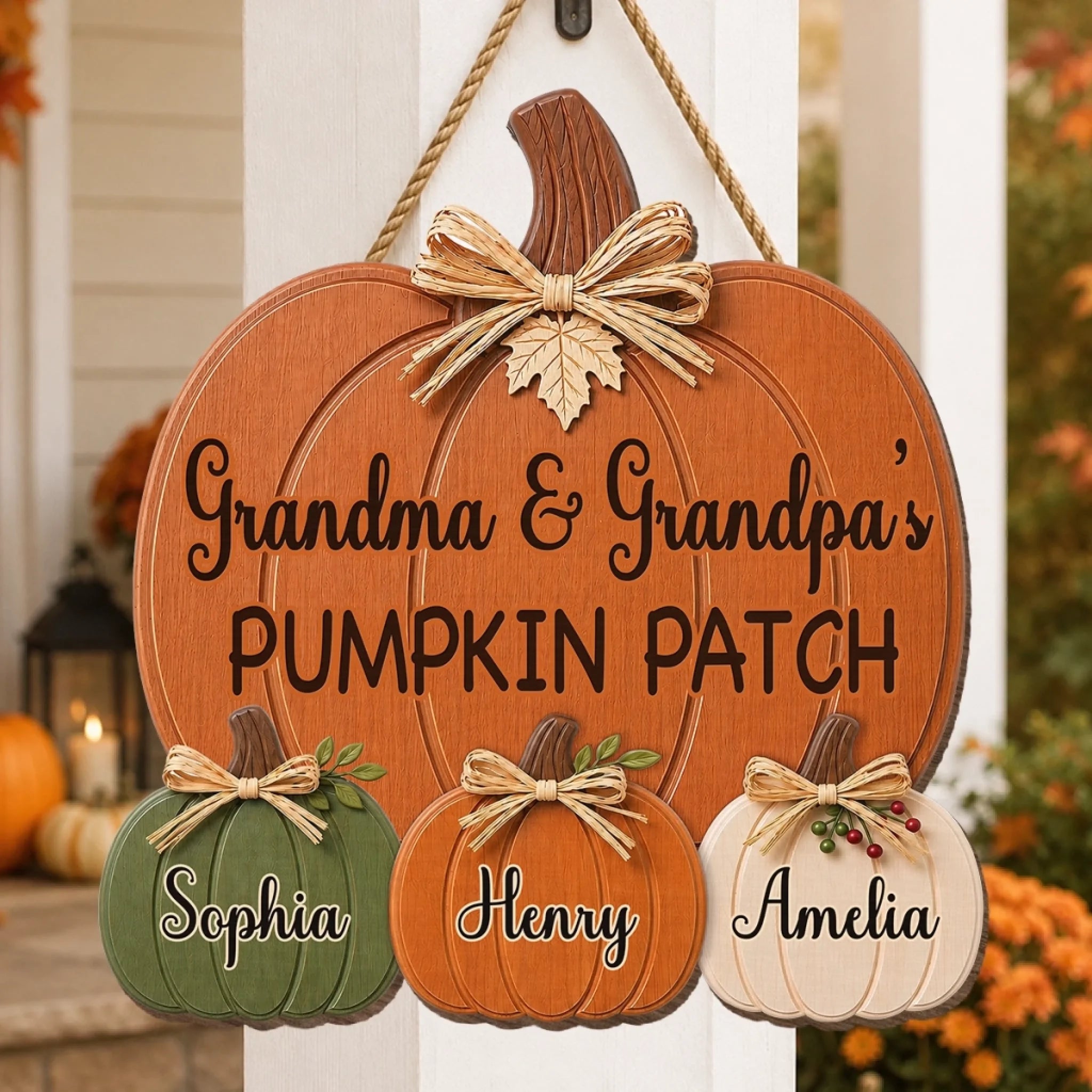Personalized Pumpkin Wood Sign for Grandma or Grandpa, Custom Autumn Grandkids Birthday Gift