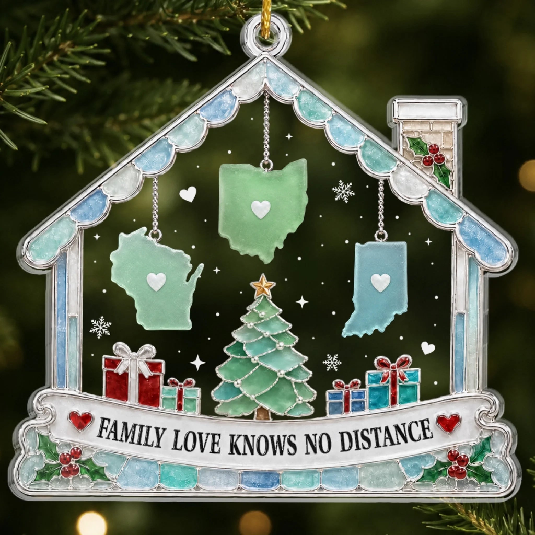 Custom Long Distance Acrylic Ornament, Personalized Christmas Gift for Mom Dad Siblings