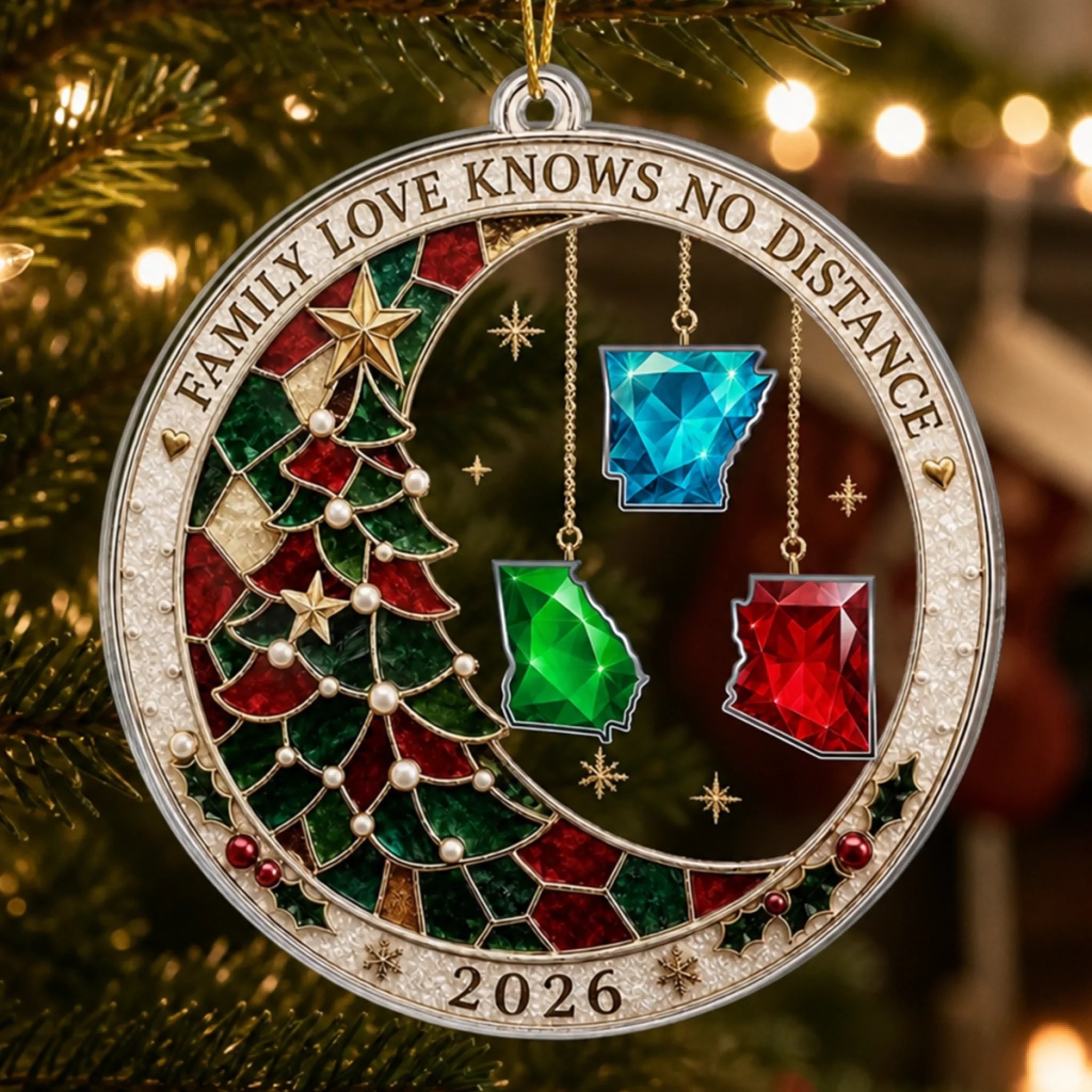 Custom Long Distance Acrylic Ornament, Personalized Connected By Love Christmas or Birthday Gift for Family