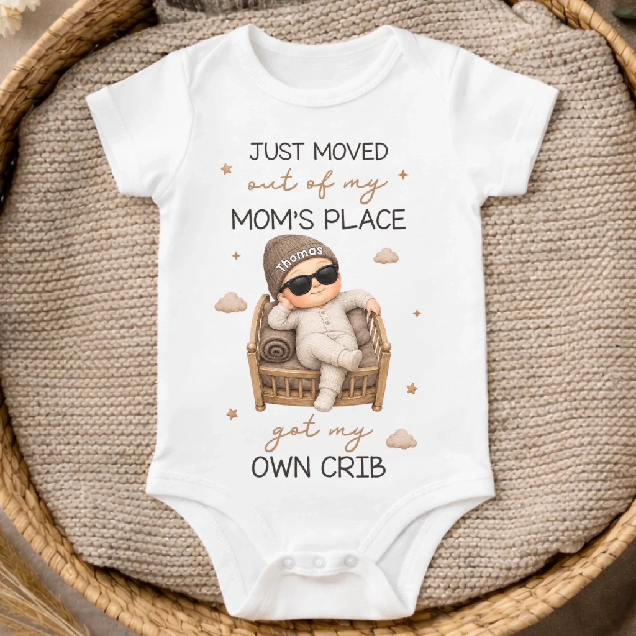 Custom Baby Onesie, Personalized Got My Own Crib Christmas Baby Shower Gift for New Parents