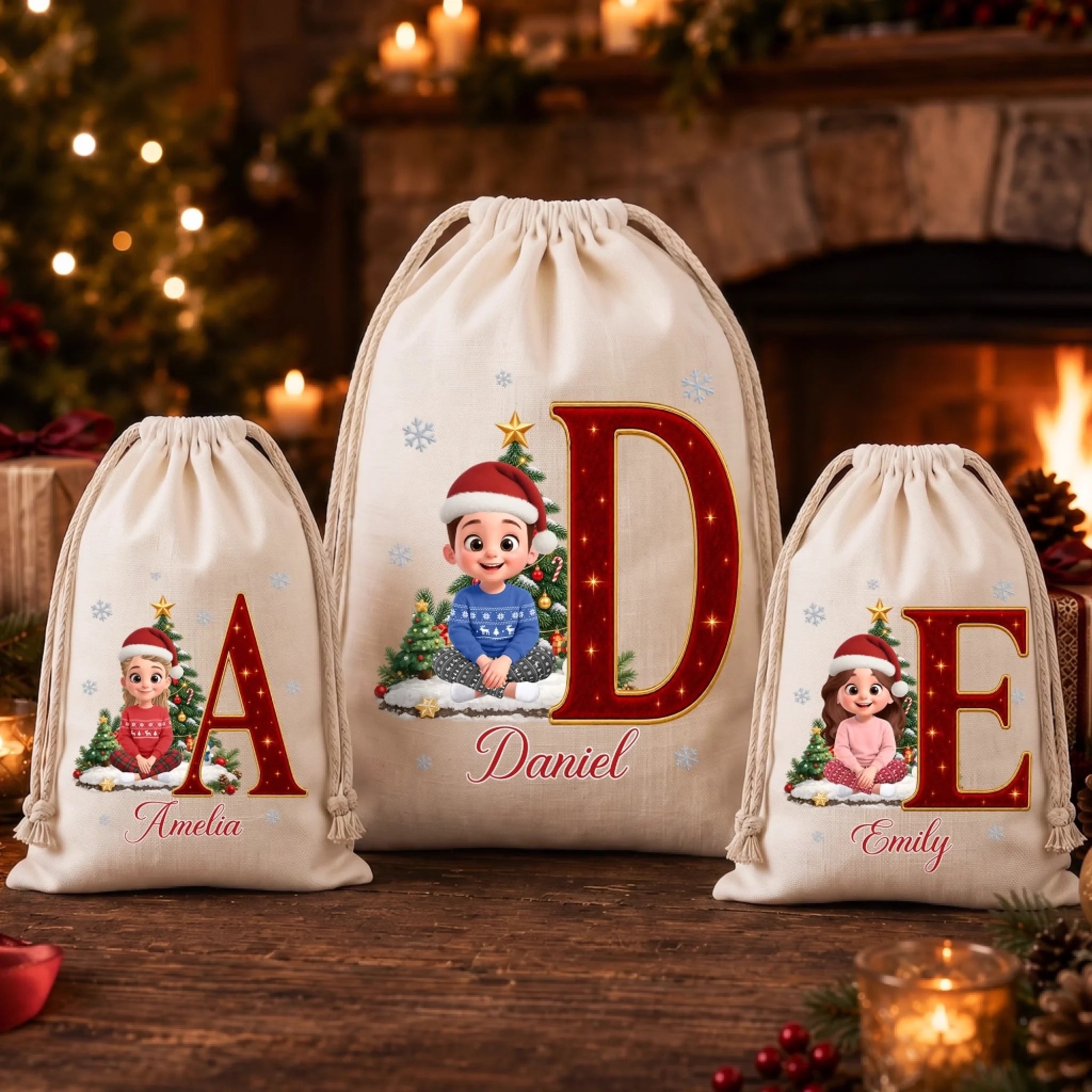 Custom Drawstring Gift Bag Personalized Christmas Birthday Gift Bag for Mom Dad Brother Sister