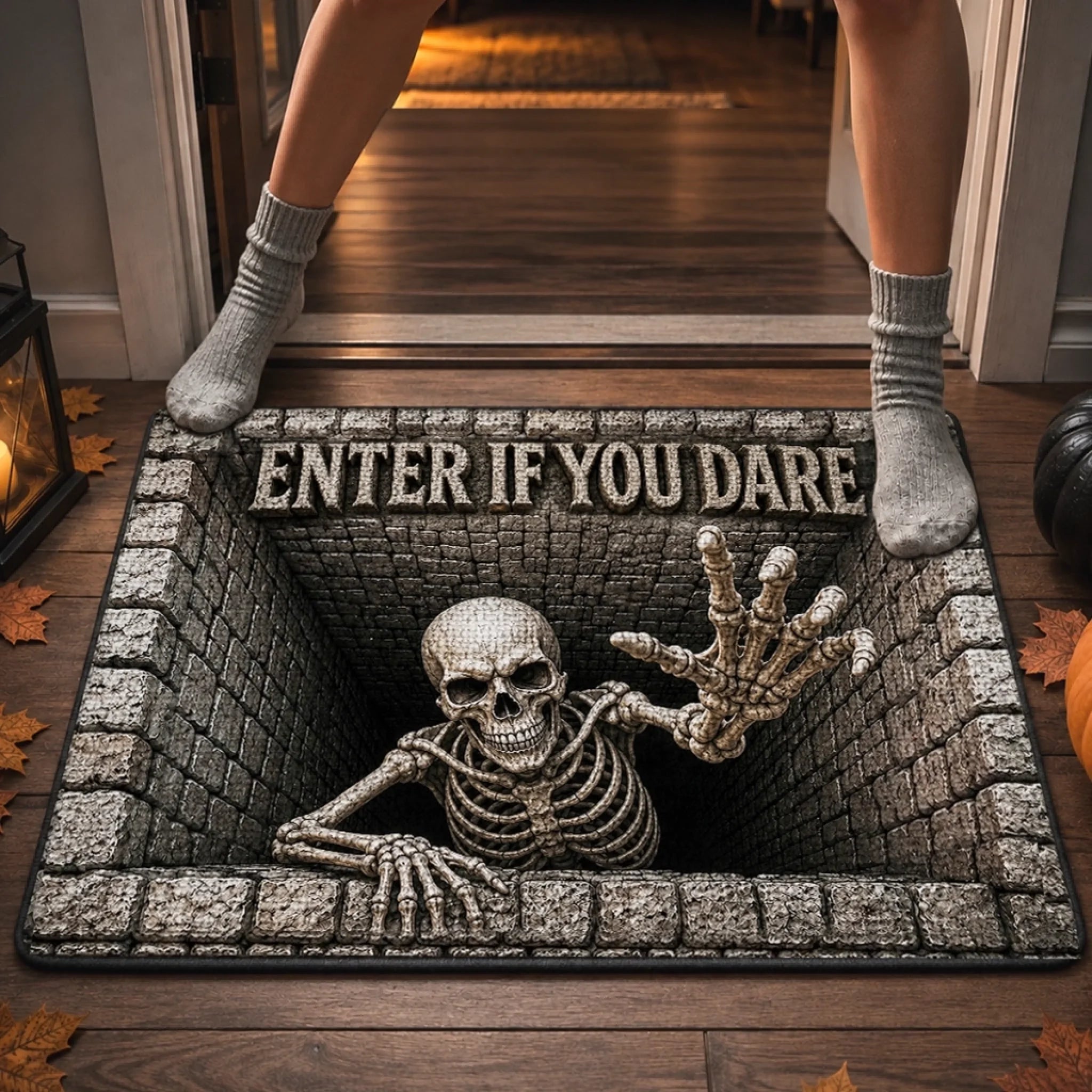 Personalized Halloween Doormat Custom Watch Your Step Down Here Decor Gift for Mom Dad Siblings