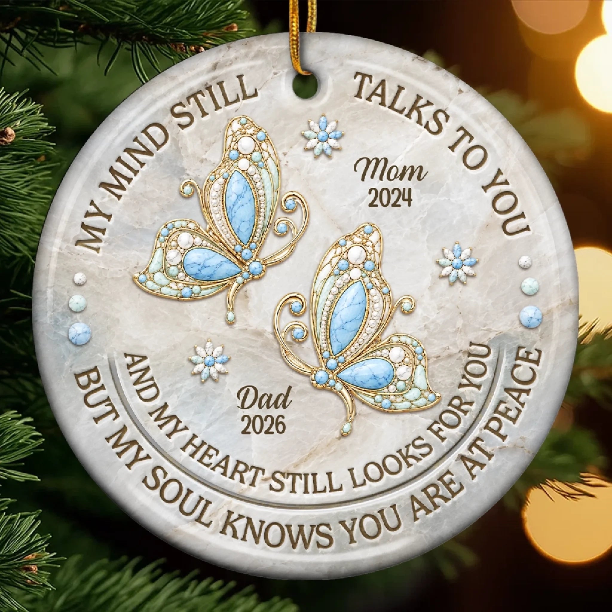 Custom Ceramic Ornament Personalized Christmas Memorial Sympathy Gift for Loss of Mom or Dad