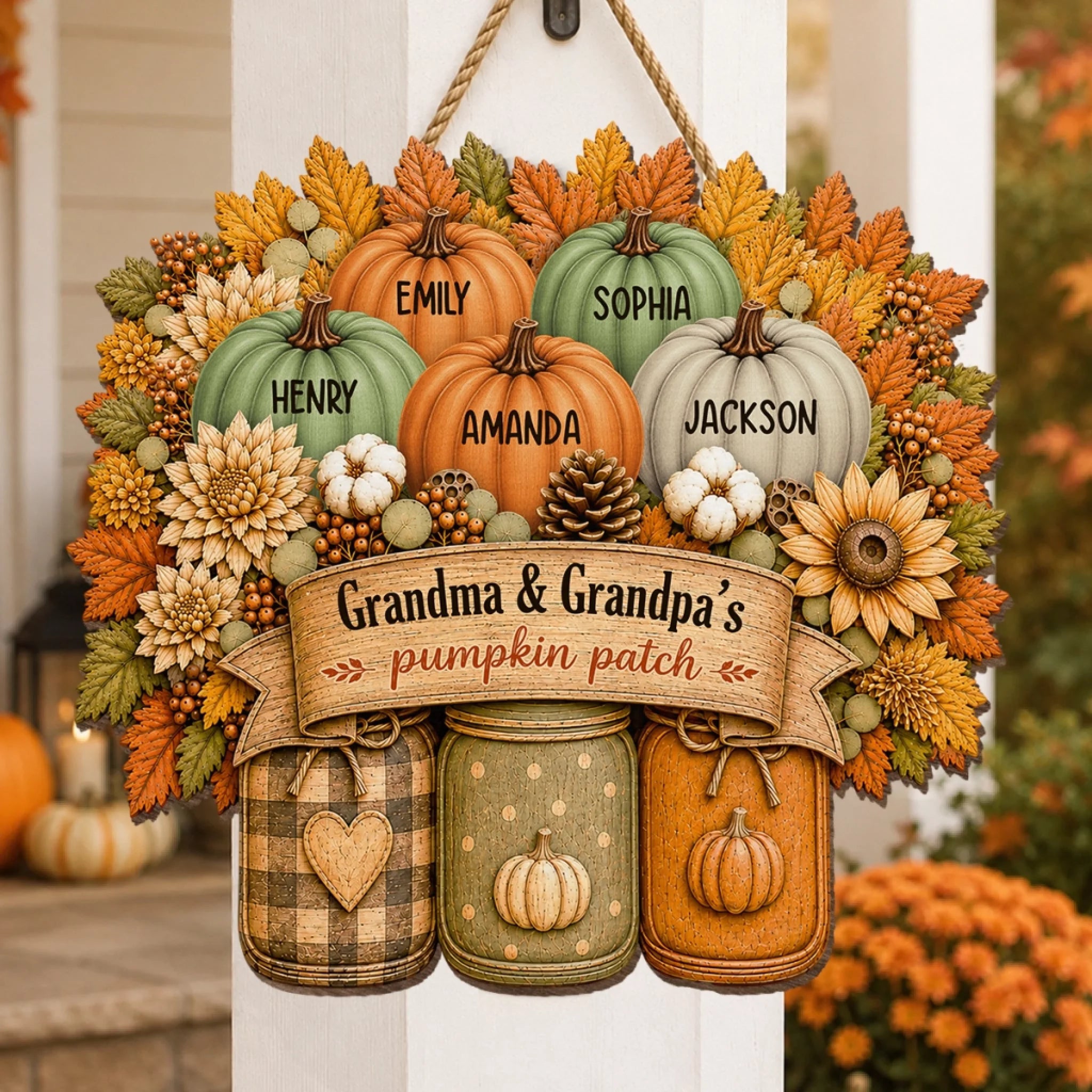 Custom Pumpkin Wood Sign, Personalized Gathered With Love Birthday Gift for Grandma and Grandpa