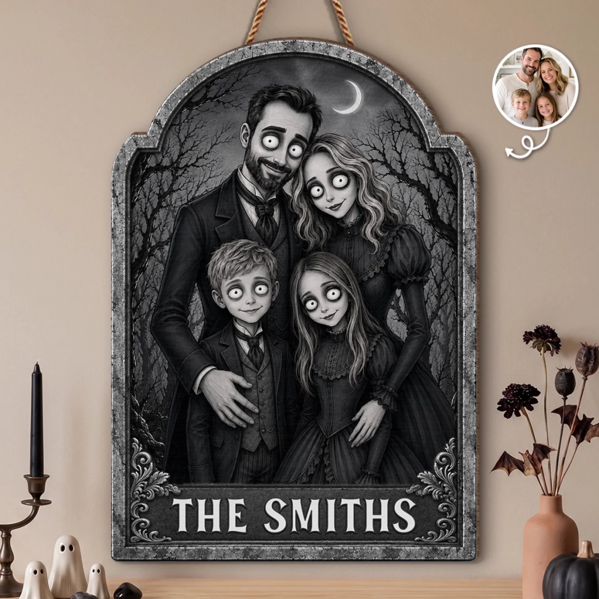 Custom Photo Wood Sign, Personalized Halloween Home Decor Gift for Mom, Dad, Brother or Sister