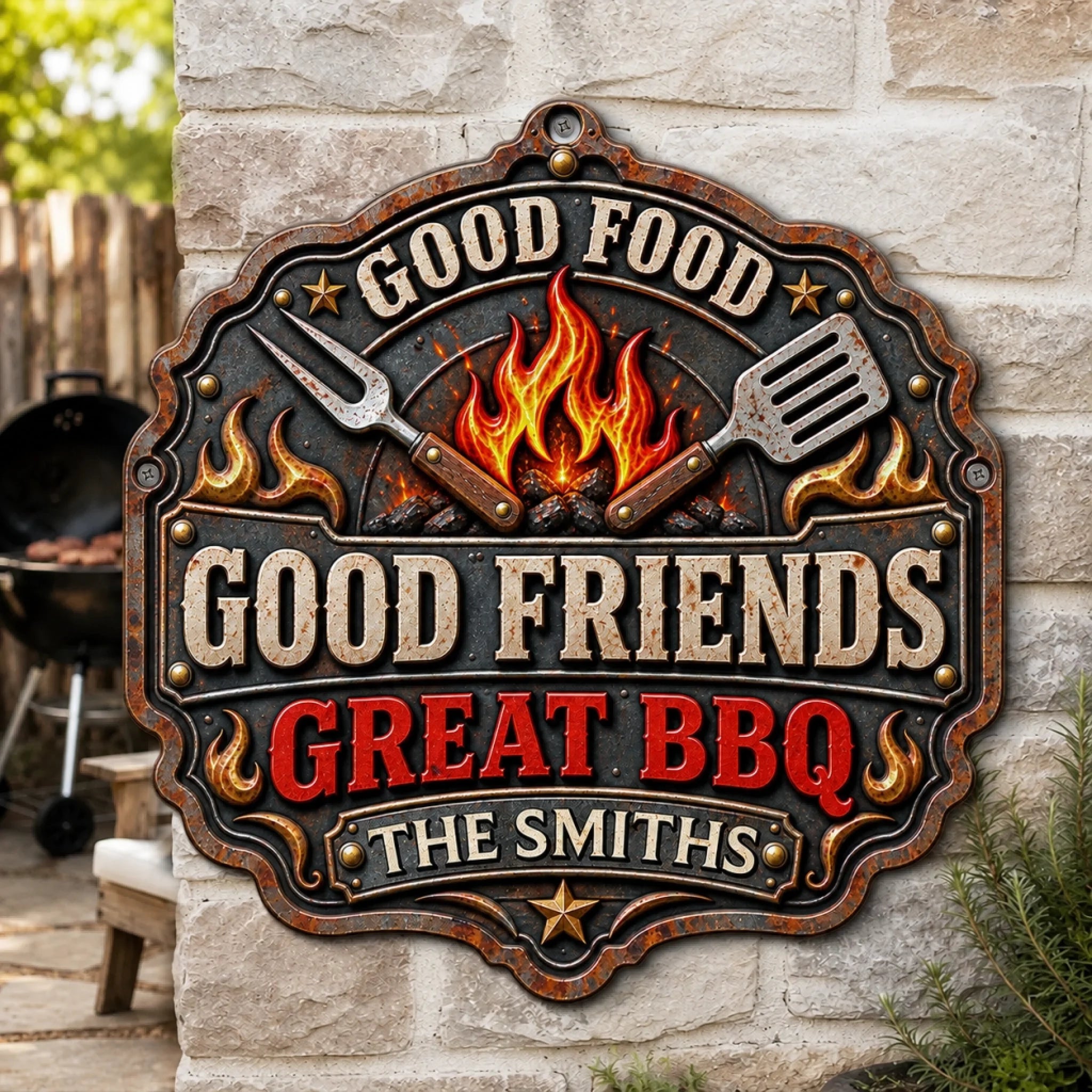 Custom BBQ Shaped Metal Sign, Personalized Grilling Gift for Dad, Husband, Grandpa or BBQ Lovers