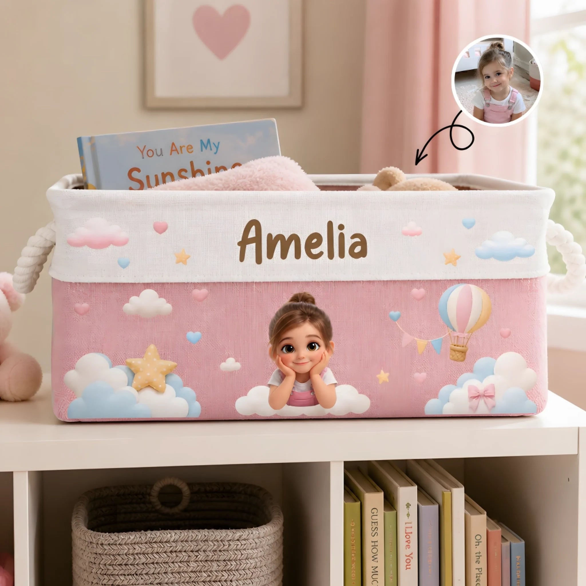 Custom Photo Storage Basket, Personalized Kids Birthday Gift for Toys, Books & Keepsakes